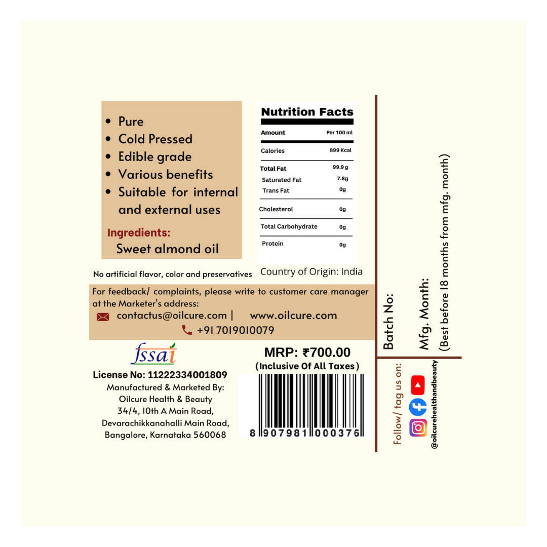Oilcure Sweet Almond Oil Cold Pressed