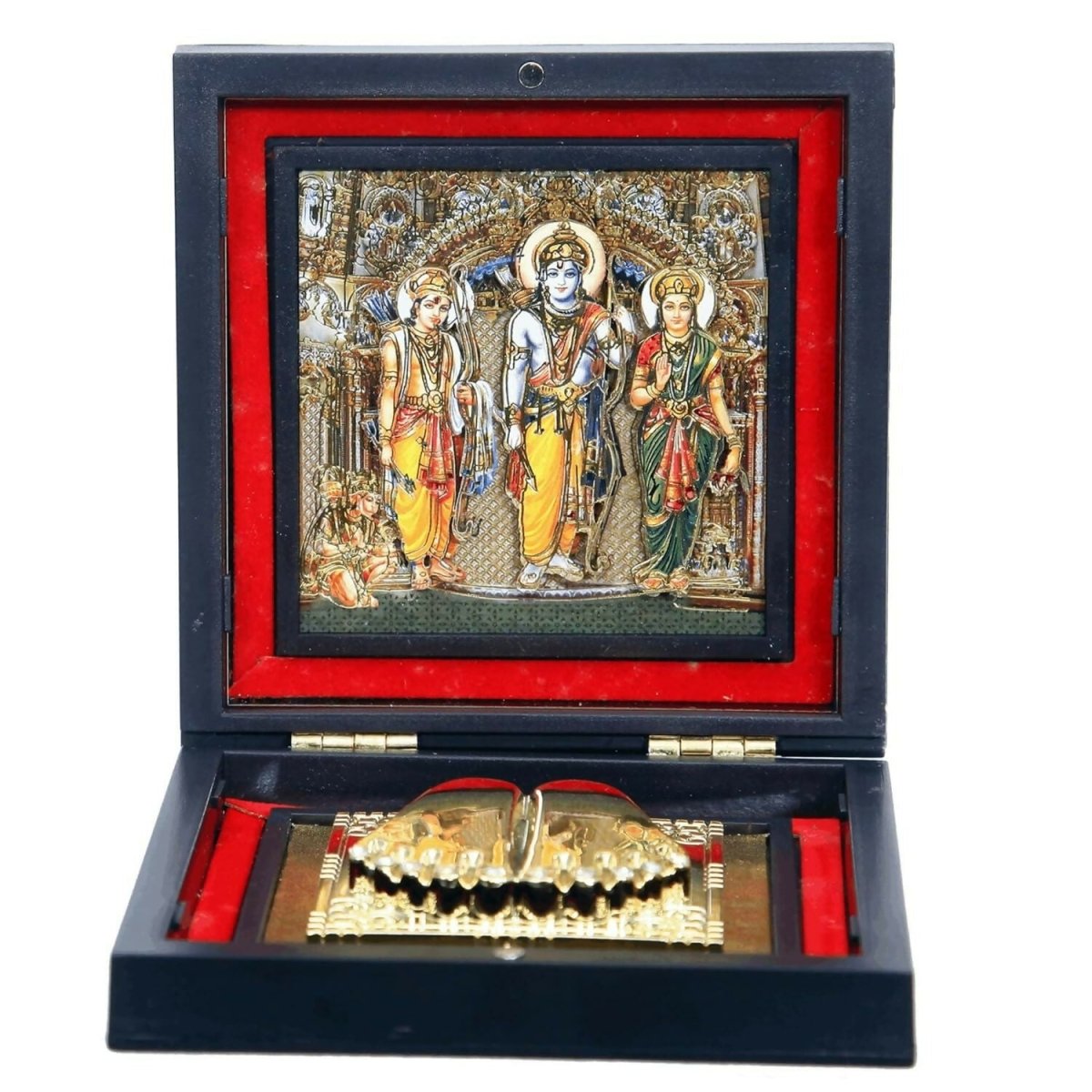 AncientlRam Darbar Pocket Temple Box With Charan Paduka Square Shaped, Gold Plated