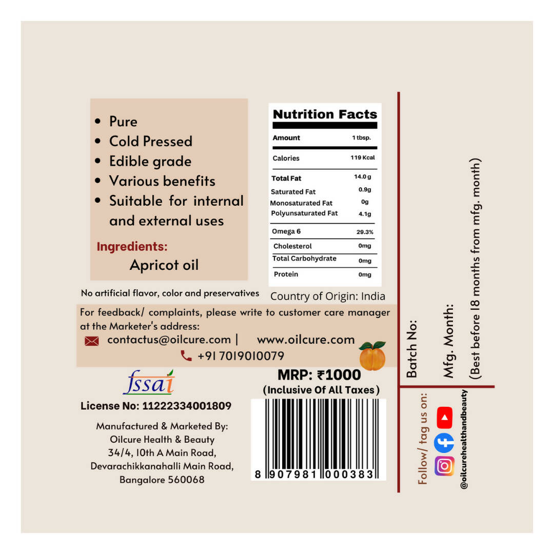 Oilcure Apricot Oil Cold Pressed