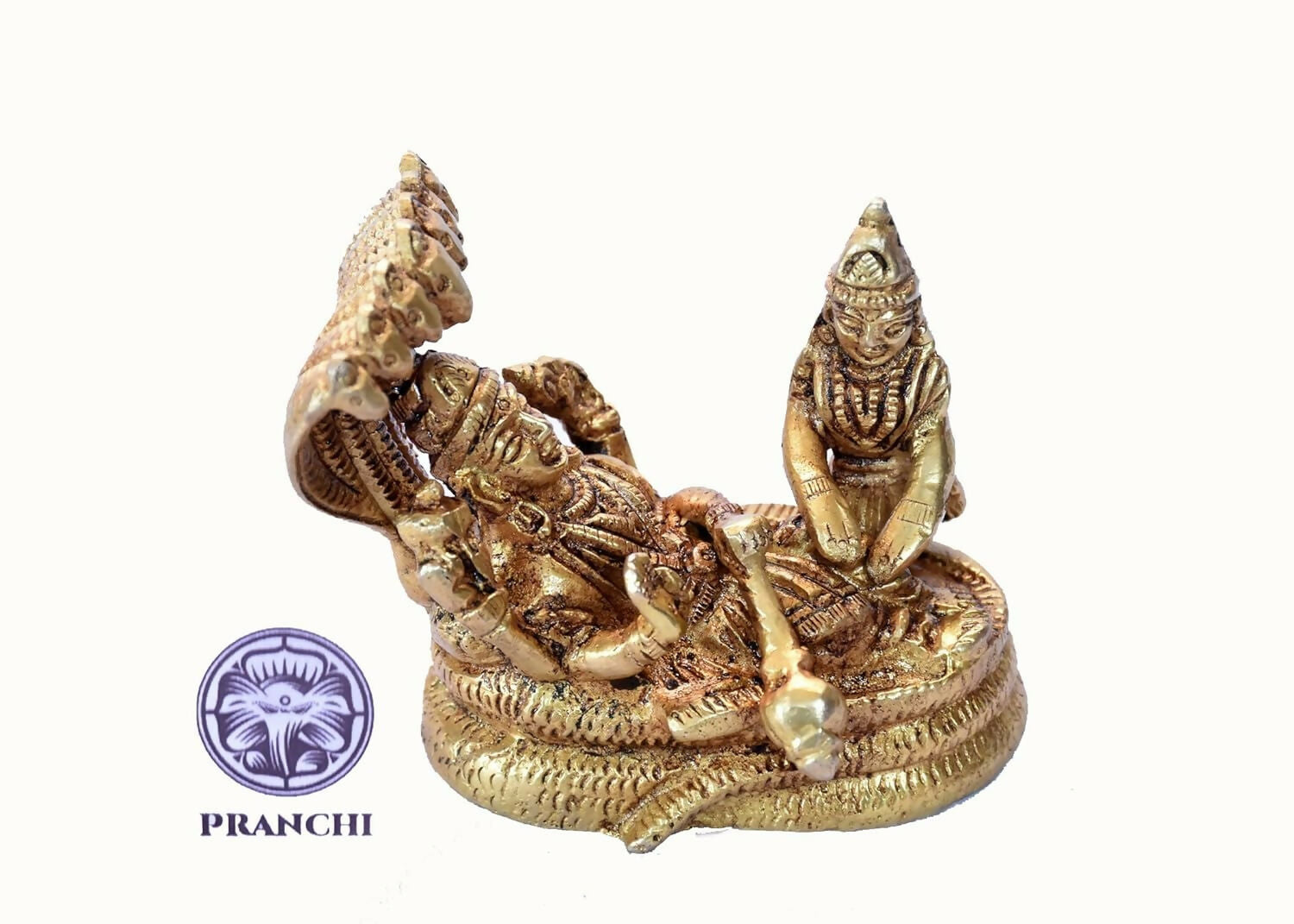 Pranchi Brass Idol Of Lord Vishnu Laxmi On Sheshnag