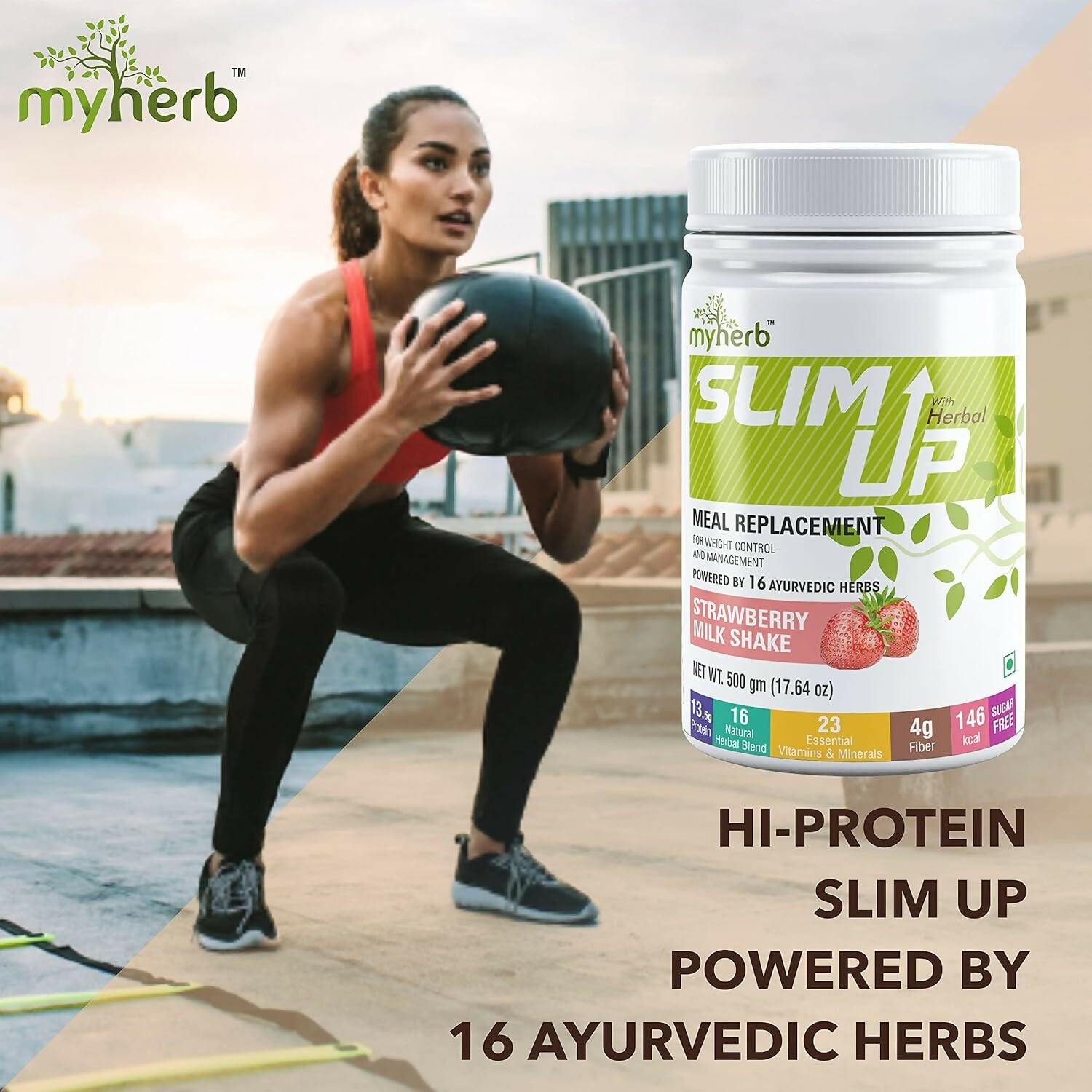 Myherb Slim Up Meal Replacement Shake With 16 Natural Herbal Blend For Men & Women - Strawberry Milk Shake