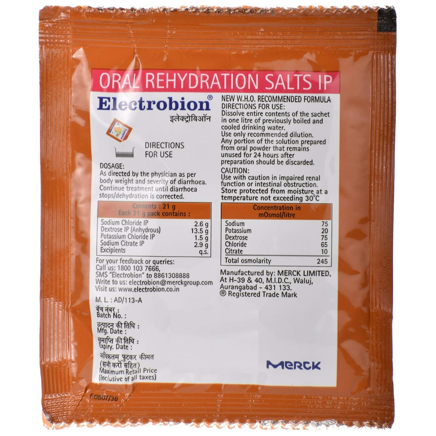 Electrobion - Oral Rehydration Powder (Orange Flavour)