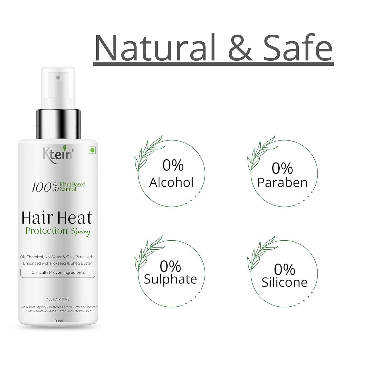Ktein 100% Plant based Natural Hair Heat Protection Spray