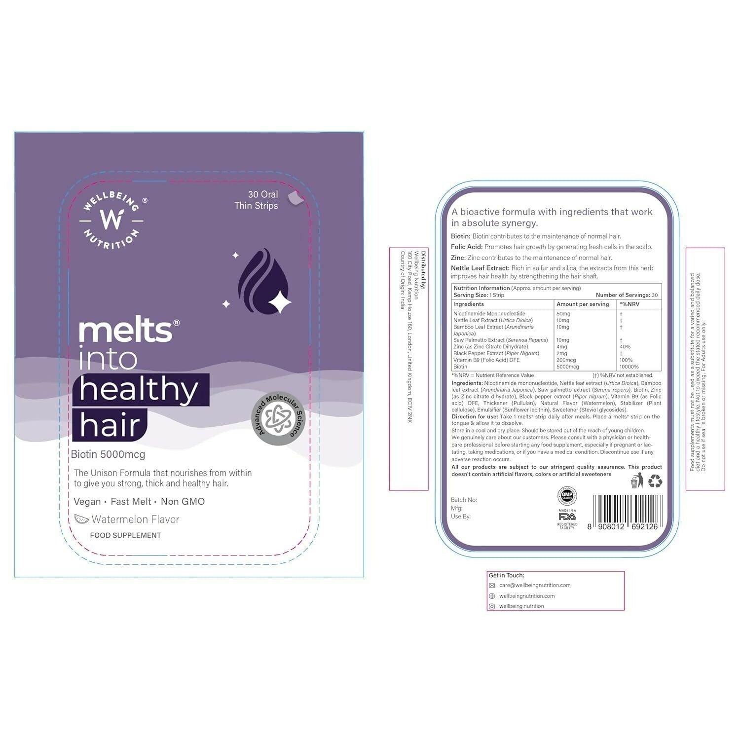 Wellbeing Nutrition Melts Healthy Hair & Hair Fall Control Strips Combo
