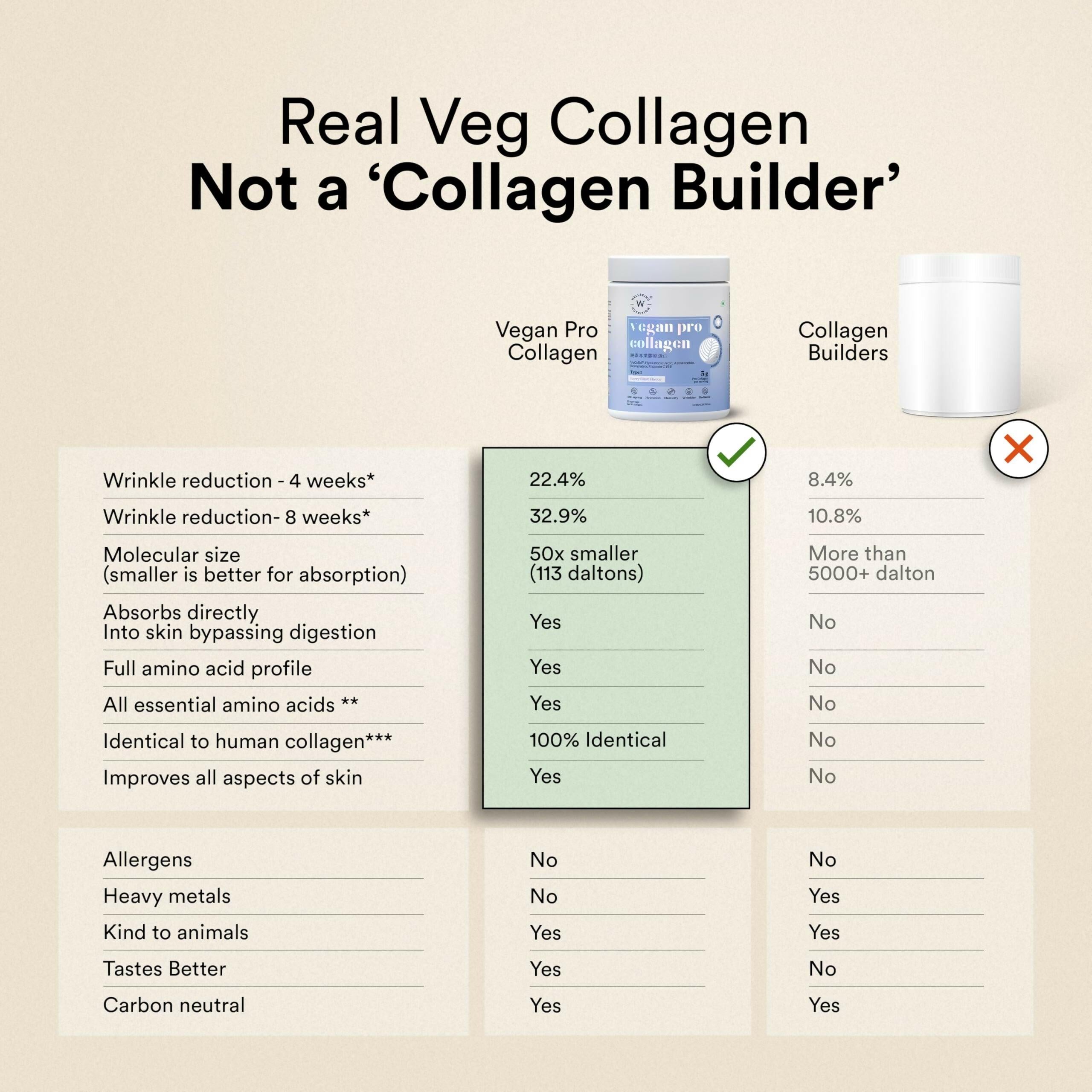 Wellbeing Nutrition Vegan Pro Collagen Powder with Vitamin C & E - Berry Blast - Improves Skin Hydration, Texture & Evens Skin Tone