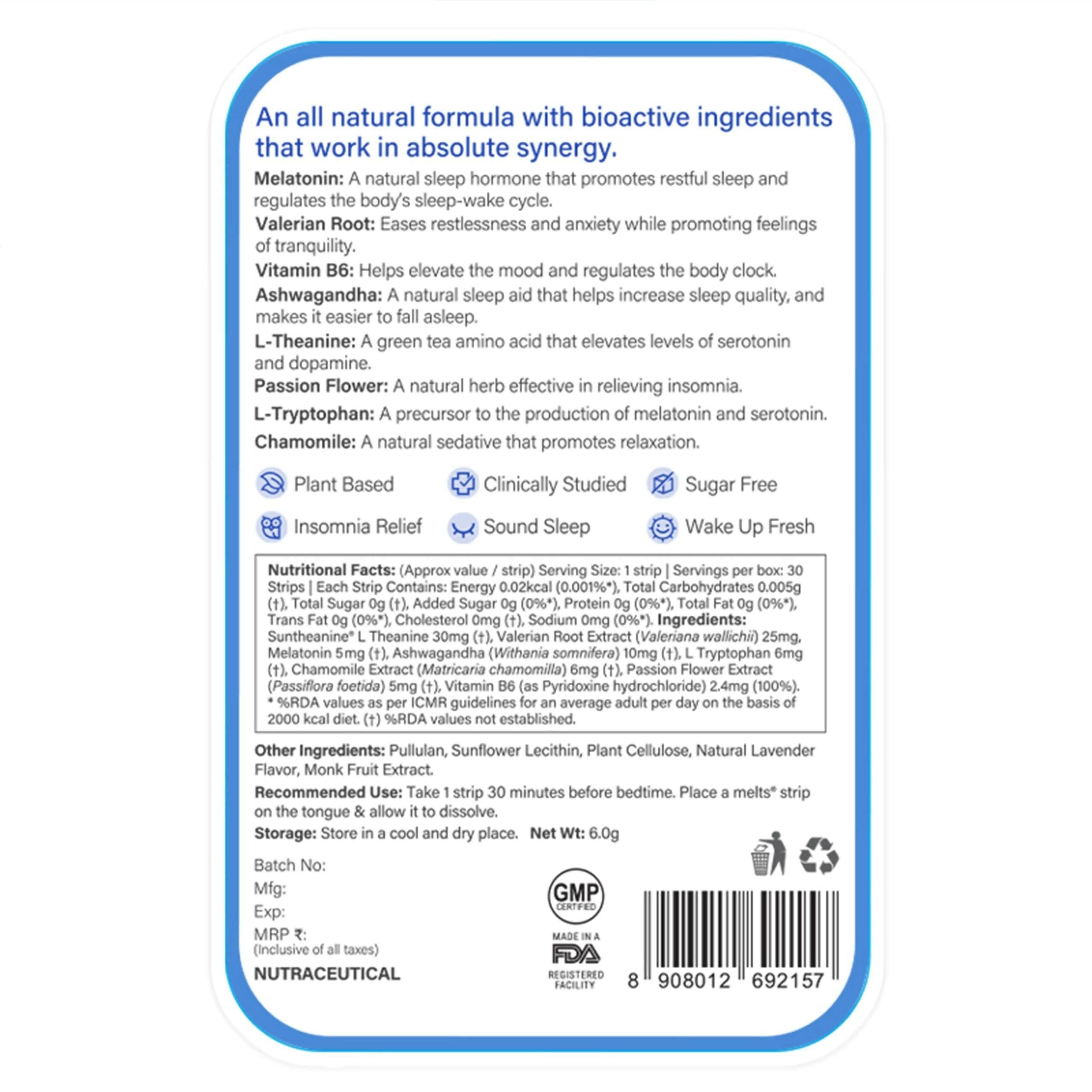Wellbeing Nutrition Melts Restful Sleep Plant Based Oral Thin Strips - Calming Chamomile Lavender Flavor