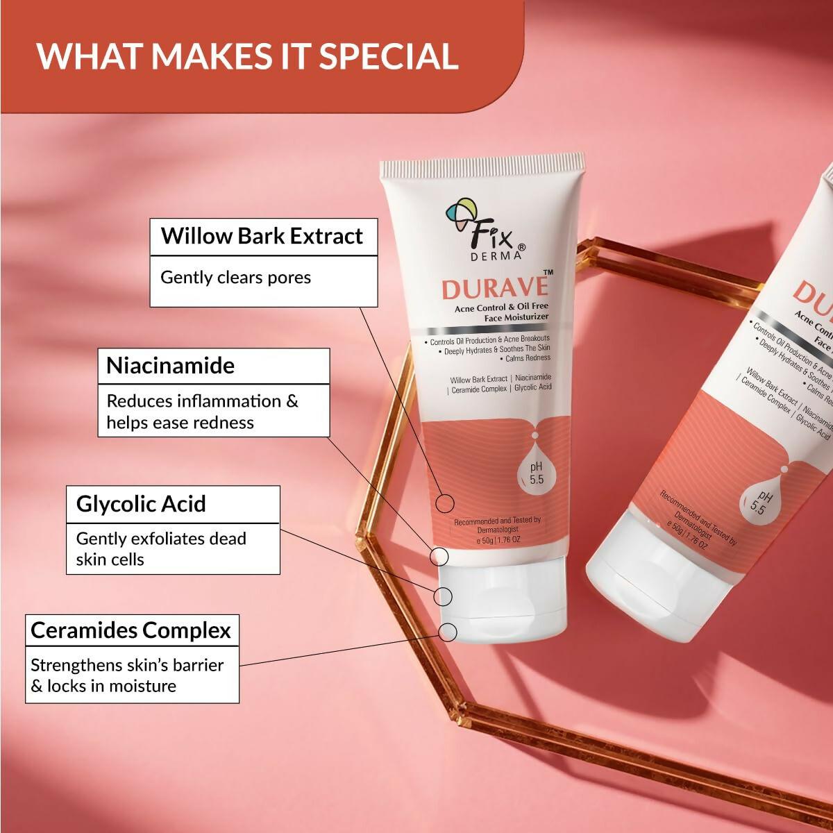 Fixderma Durave Acne Control & Oil Free Moisturizer for Face with Glycolic Acid