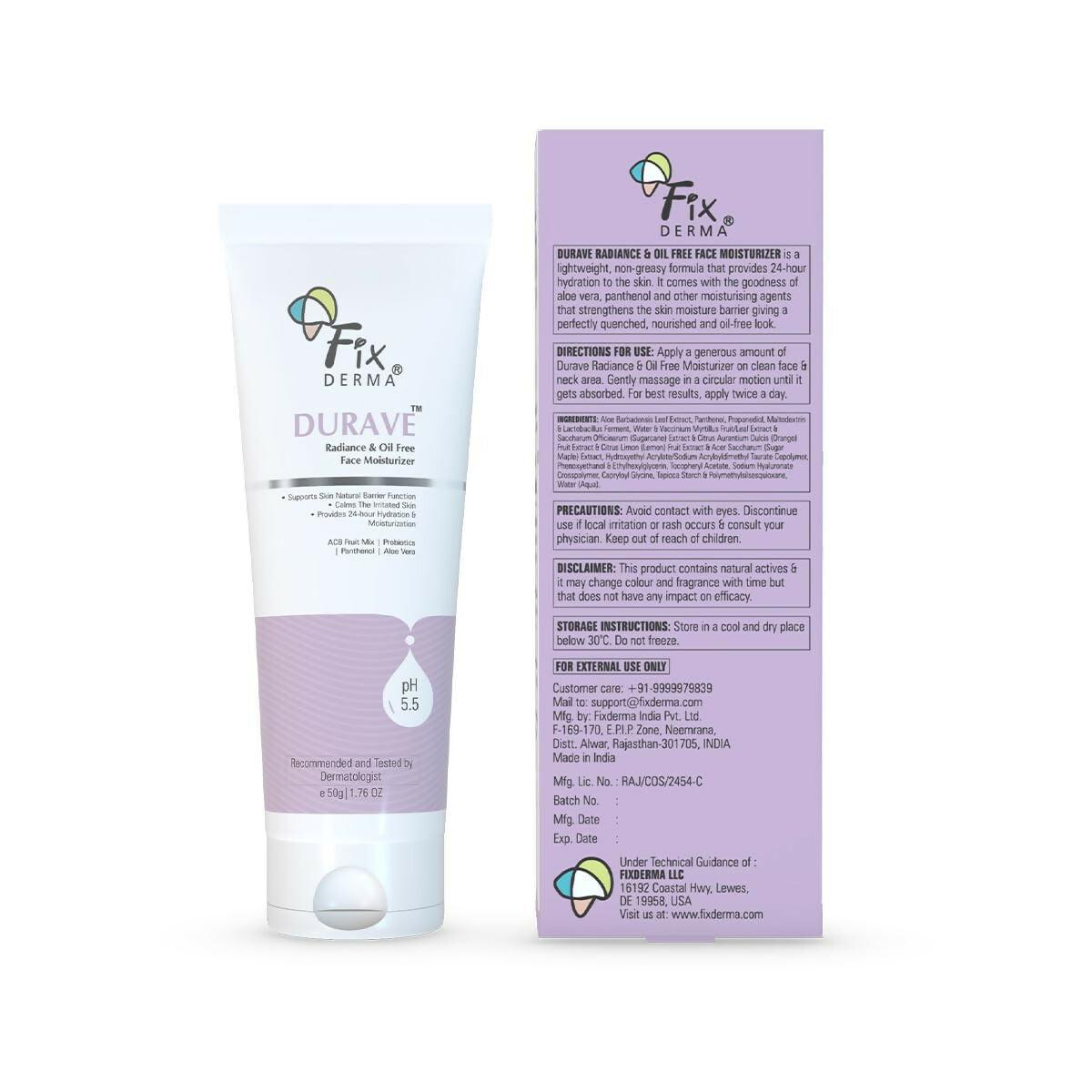 Fixderma Durave Radiance & Brightening Oil Free Face Moisturizer with Probiotics