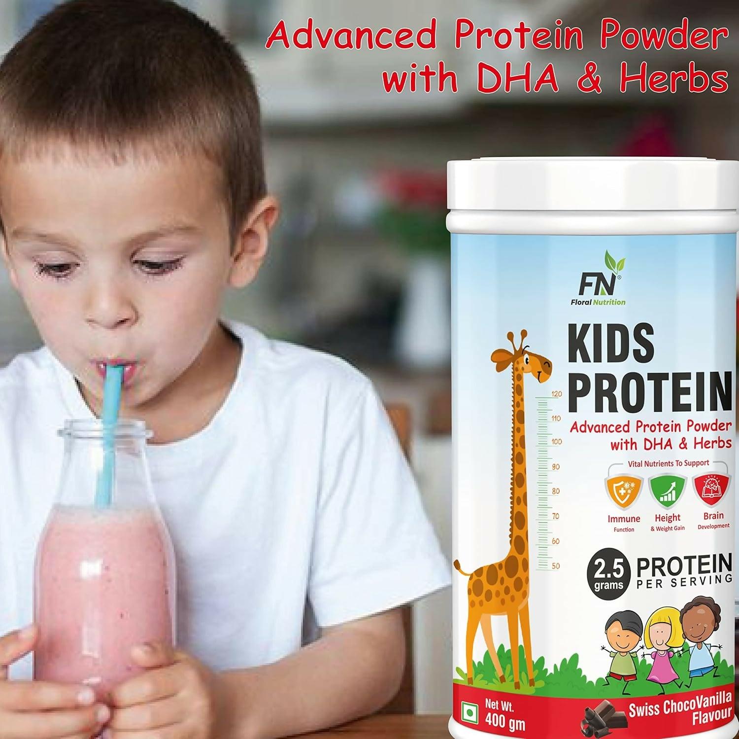 Floral Nutrition Kids Protein for Kids with DHA, Vitamin-D for Growth, Height, Immunity, Active & Strong
