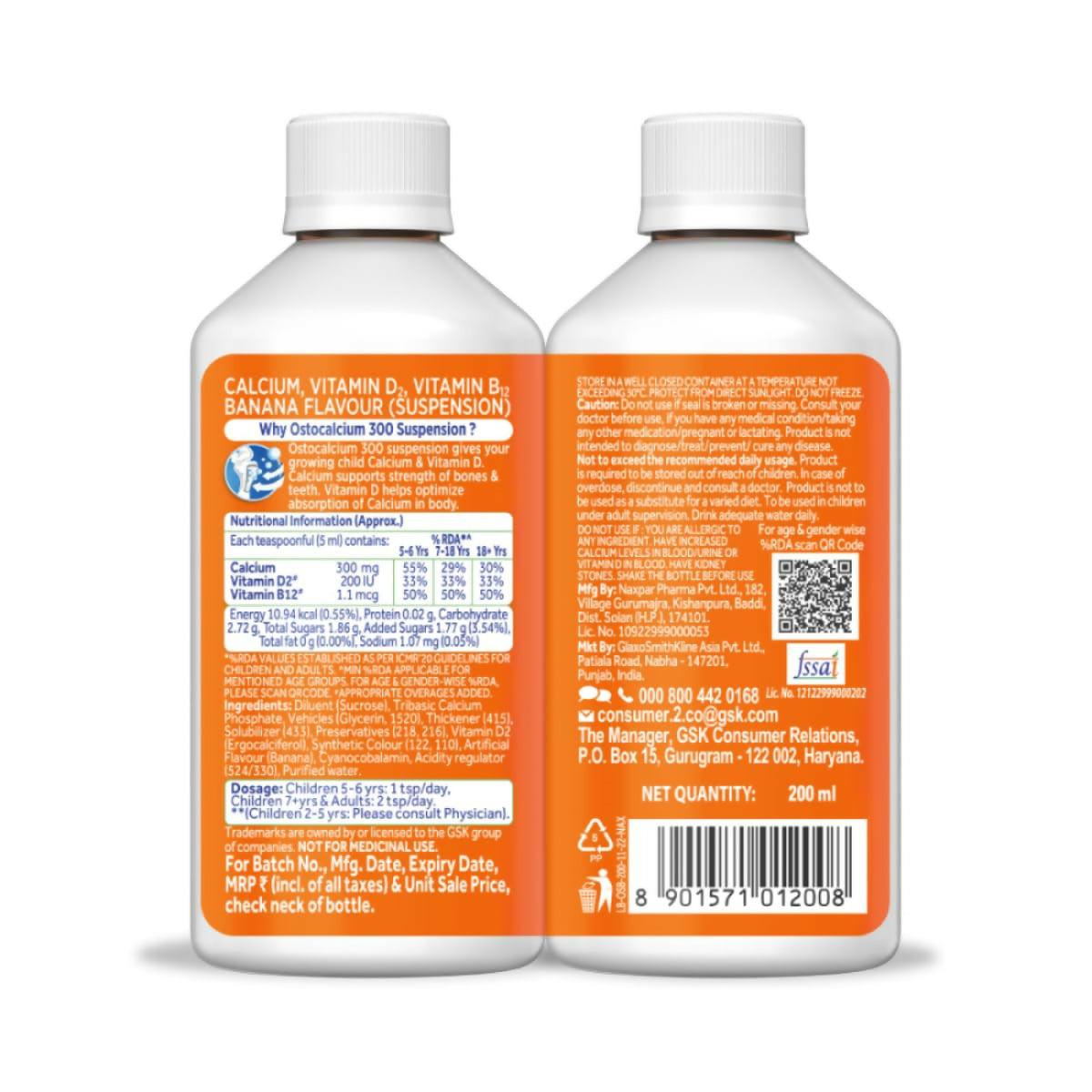Centrum Osto Calcium 300 Suspension for Kids, Vit D & Calcium to support Growth, Strong Bones & Teeth
