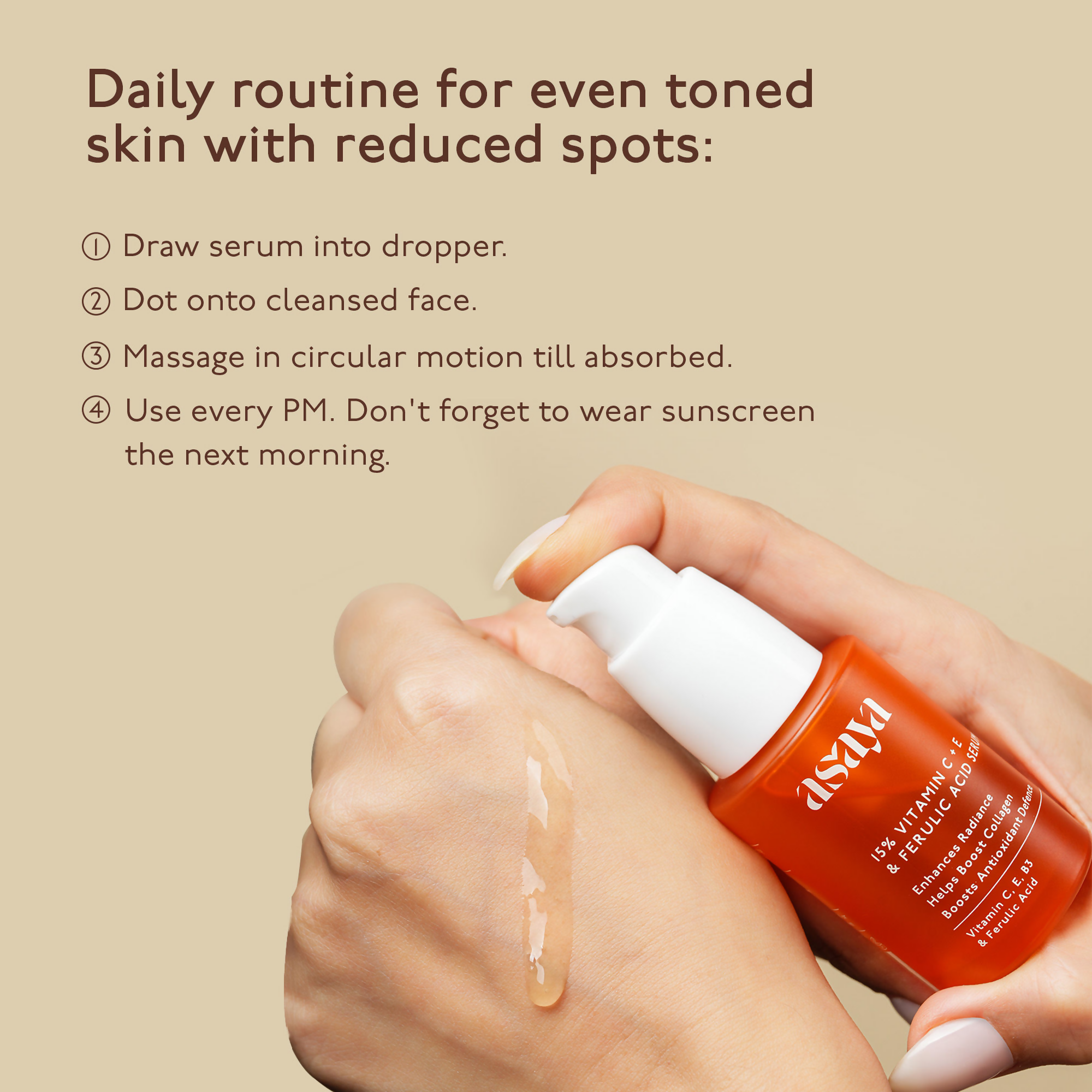 Asaya 15% Vitamin C + E Serum For Face With Ferulic Acid Brightening Serum & Skin Collagen Booster