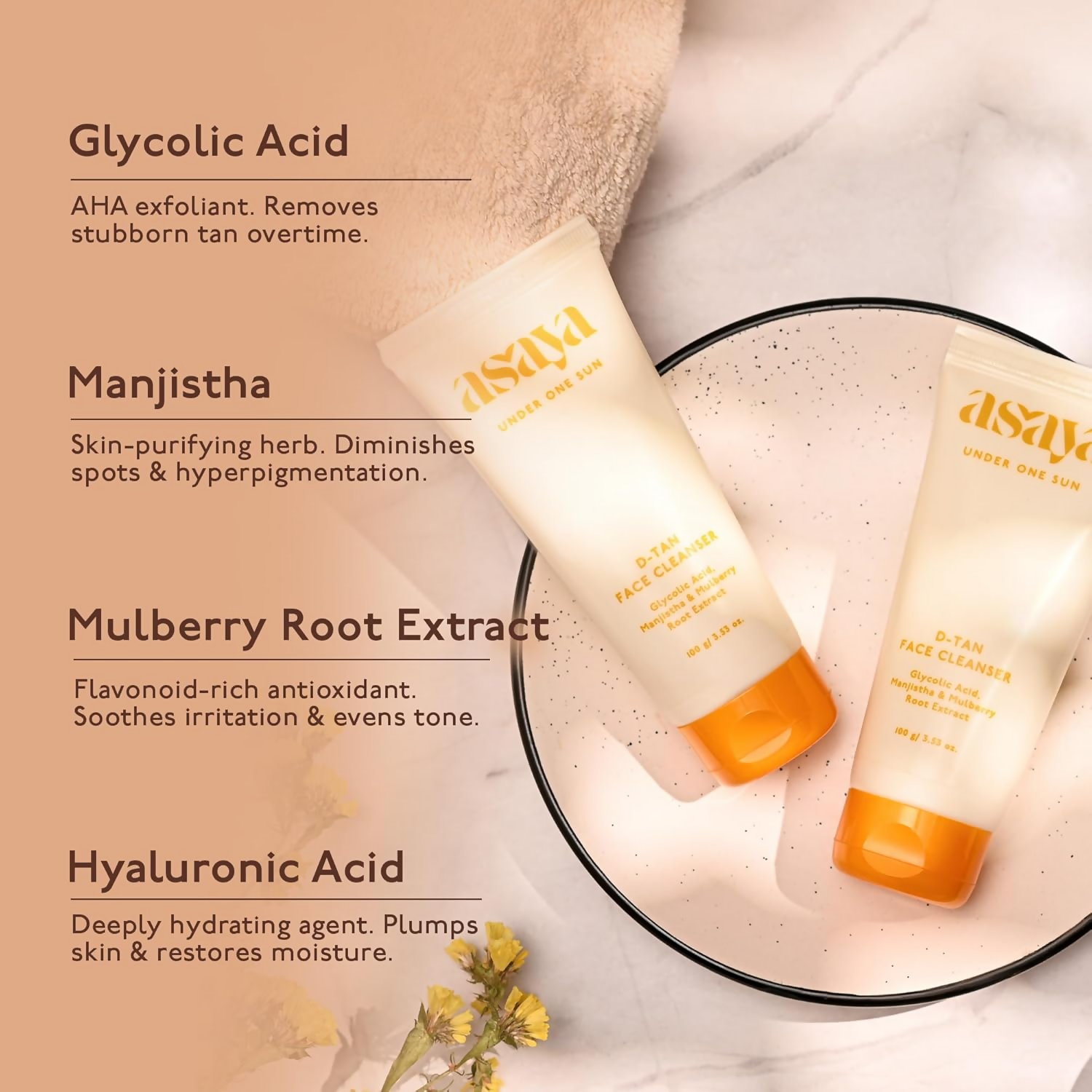 Asaya Detan Face Cleanser With Glycolic Acid, Berry Extract & Manjistha For Men & Women