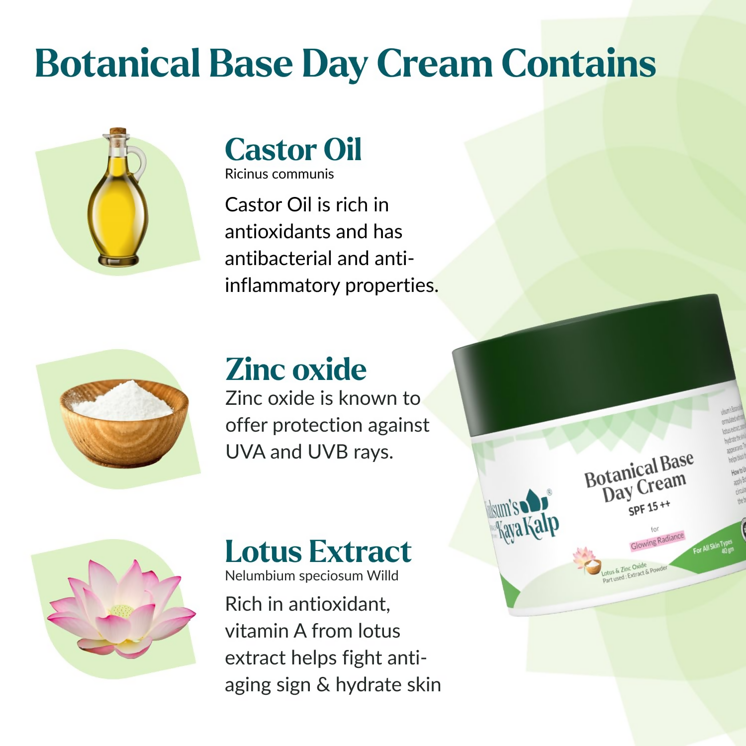 Kulsum's Kaya Kalp Botanical Base Day Cream SPF 15++ For Glowing Radiance