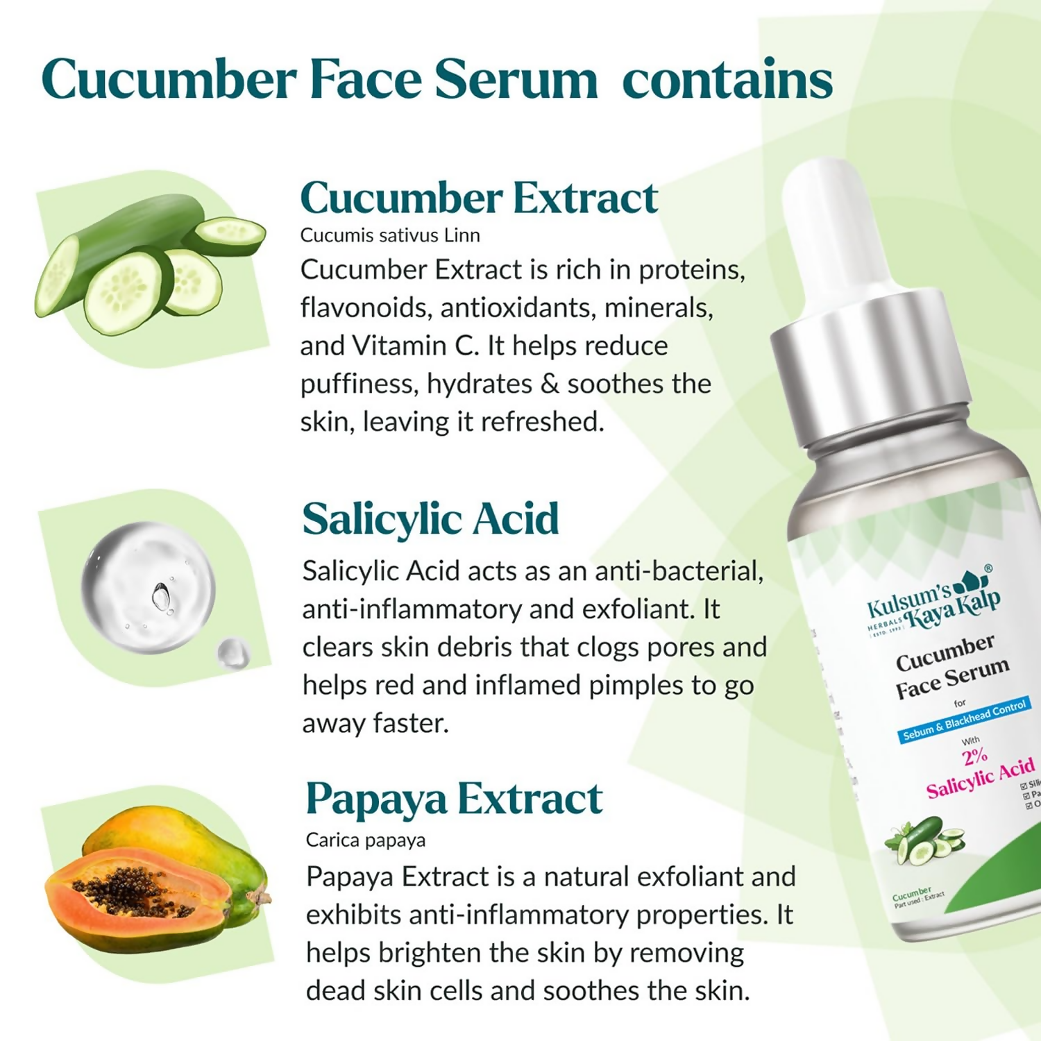 Kulsum's Kaya Kalp Cucumber Face Serum For Sebum & Blackhead Control