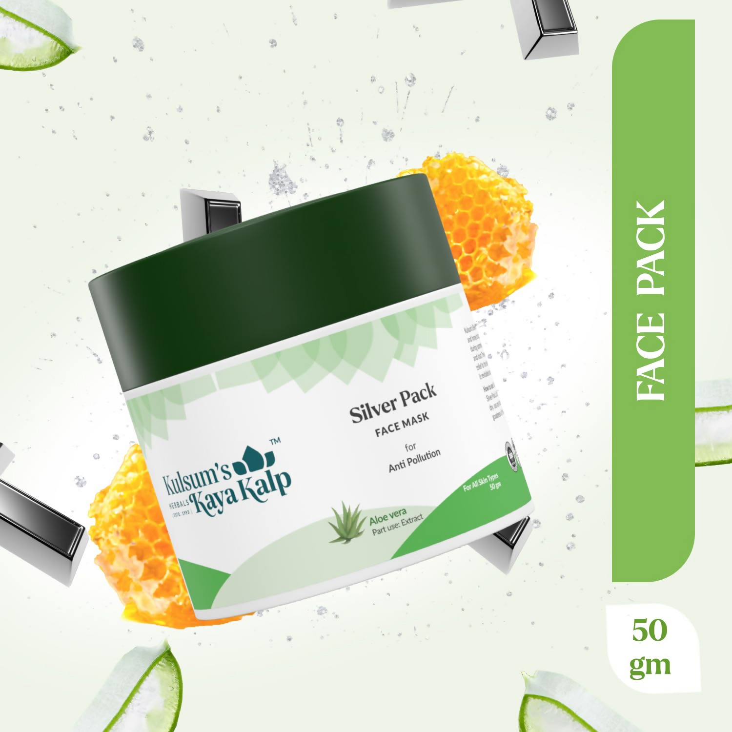 Kulsum's Kaya Kalp Silver Pack For Anti-Pollution With Silver Leaf & Aloe Vera