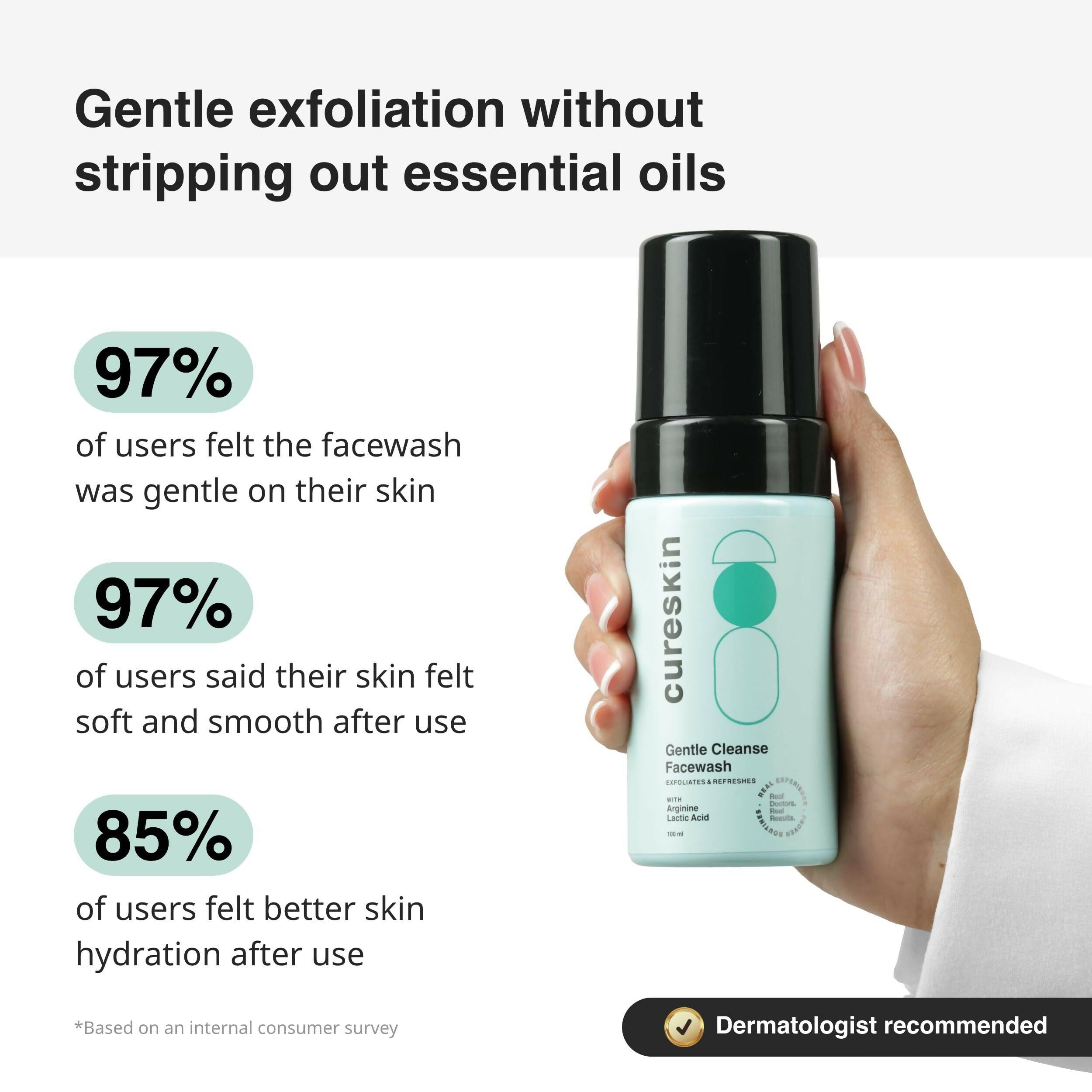 Cureskin Gentle Cleanse Brightening Face Wash with Lactic Acid AHA Foam