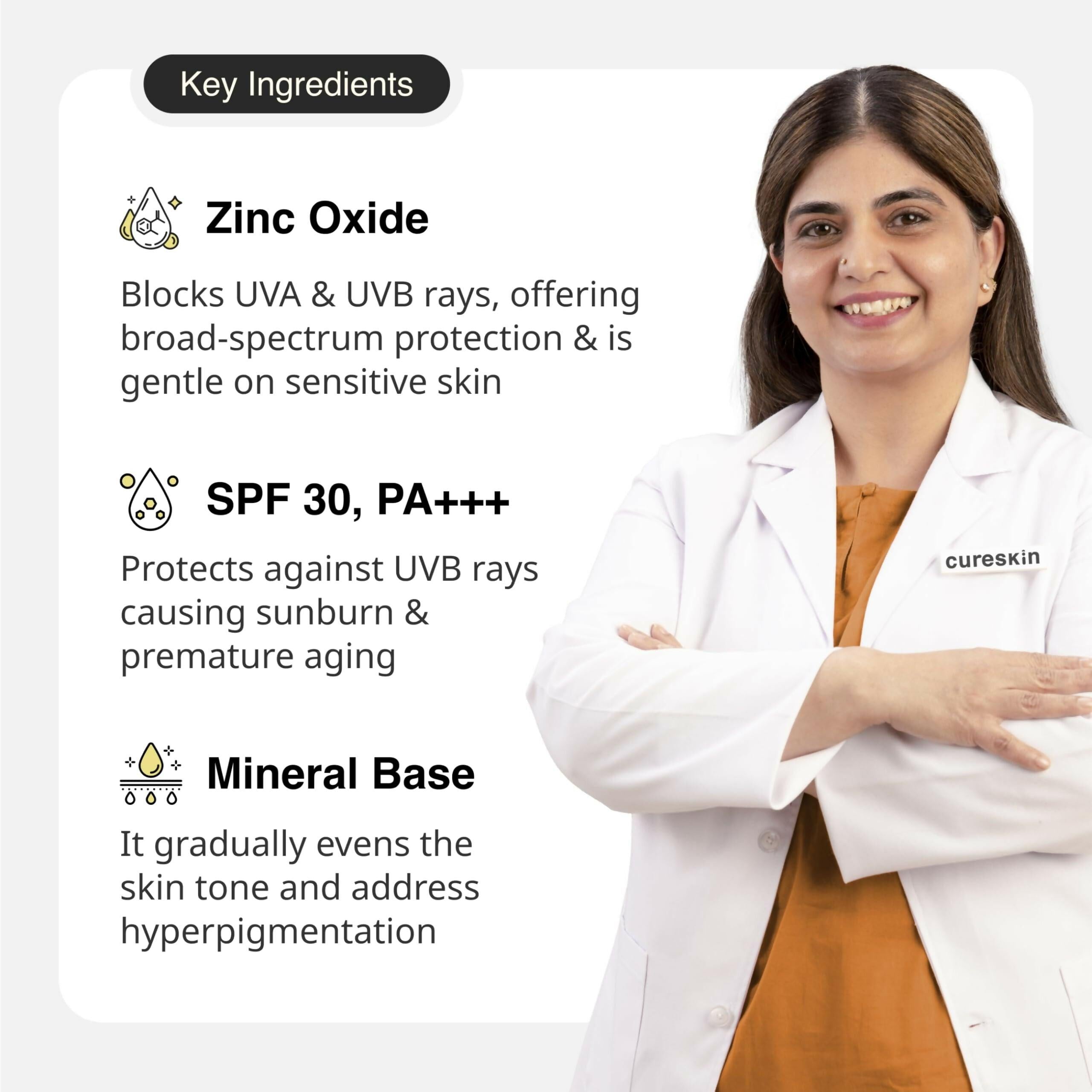 Cureskin Mineral Sunscreen Gel Matte Finish SPF 30 PA+++ Broad Spectrum Sun (UVA, UVB & IR) Protection