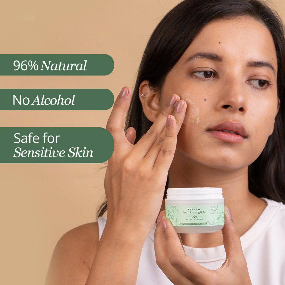 Carmesi Facial Shaving Balm for Women - 2-in-1 (Pre + Post-Shave) - Aloe Vera, Cucumber, Neem