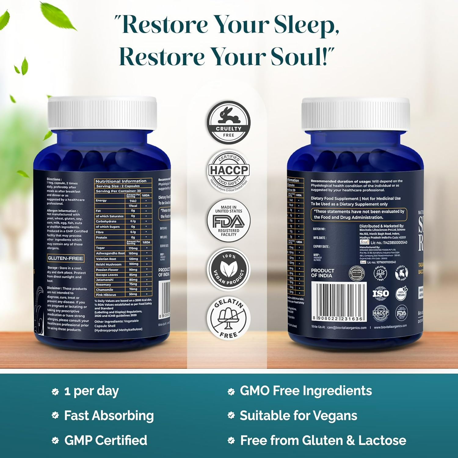 Biovitalia Organics Natural Sleep Restore+ Sleeping Capsules