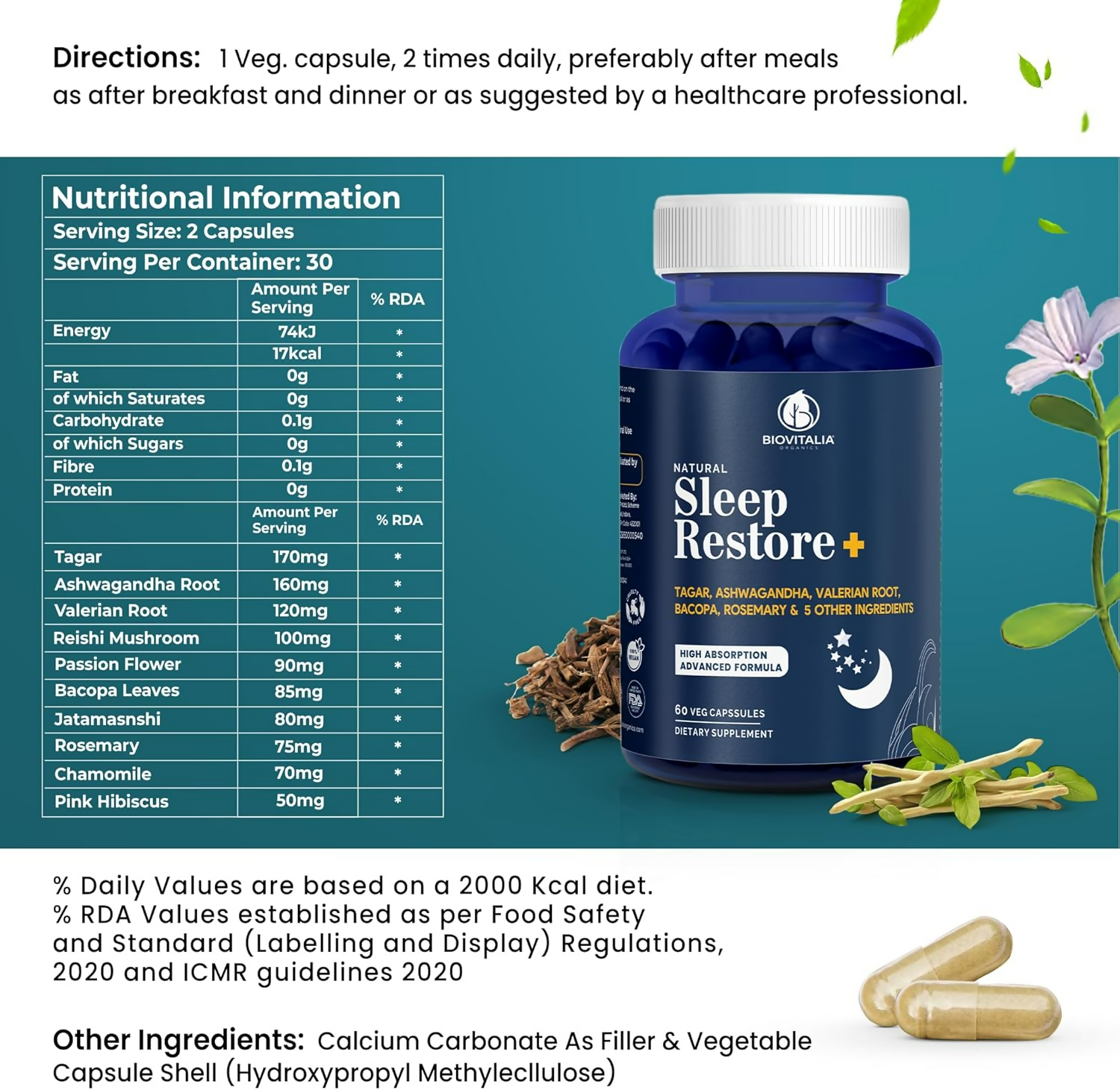 Biovitalia Organics Natural Sleep Restore+ Sleeping Capsules