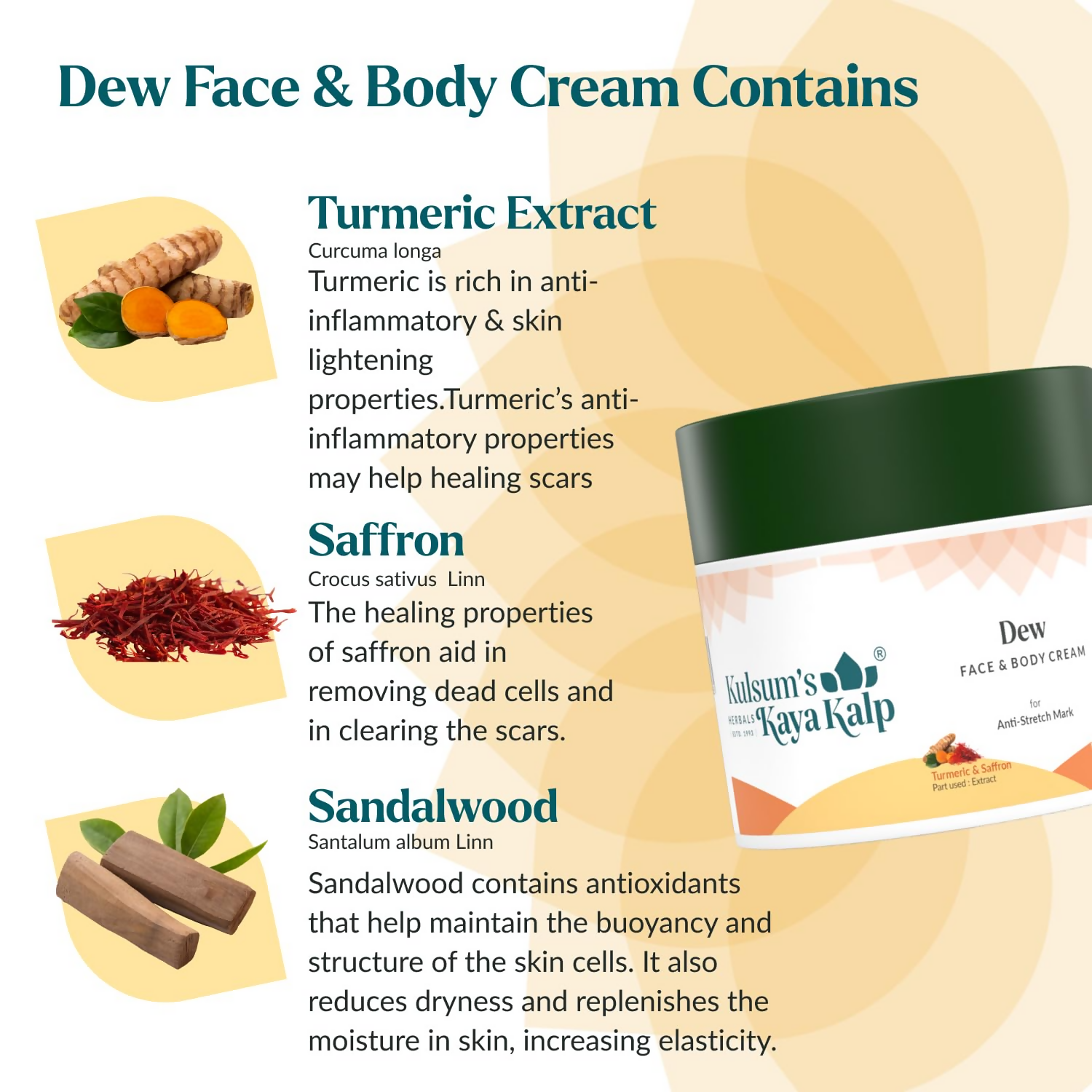 Kulsum's Kaya Kalp Dew Face & Body Cream With Turmeric & Saffron For All Skin Types