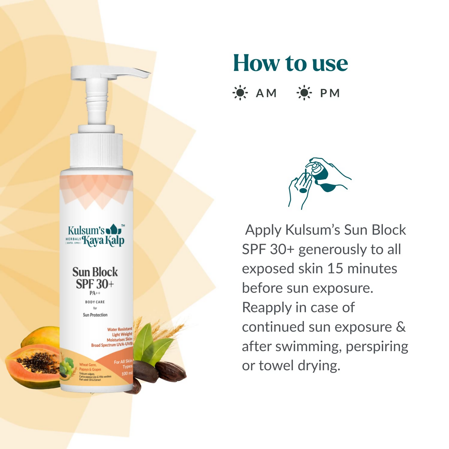 Kulsum's Kaya Kalp Sun Block SPF 30+ For Sun Protection & Moisturizing, Suitable For All Skin Types