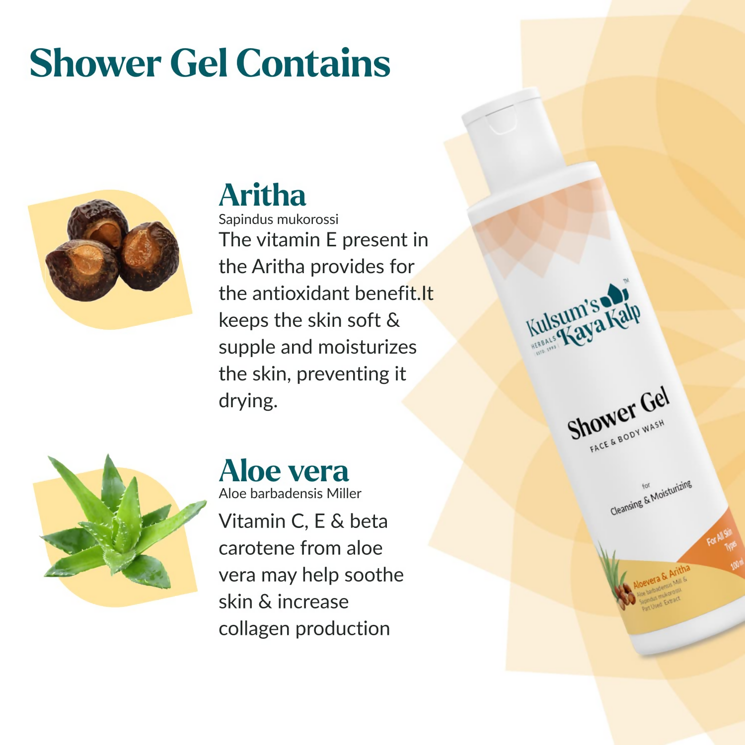 Kulsum's Kaya Kalp Shower Gel For Cleansing & Moisturizing With Aloe Vera & Aritha