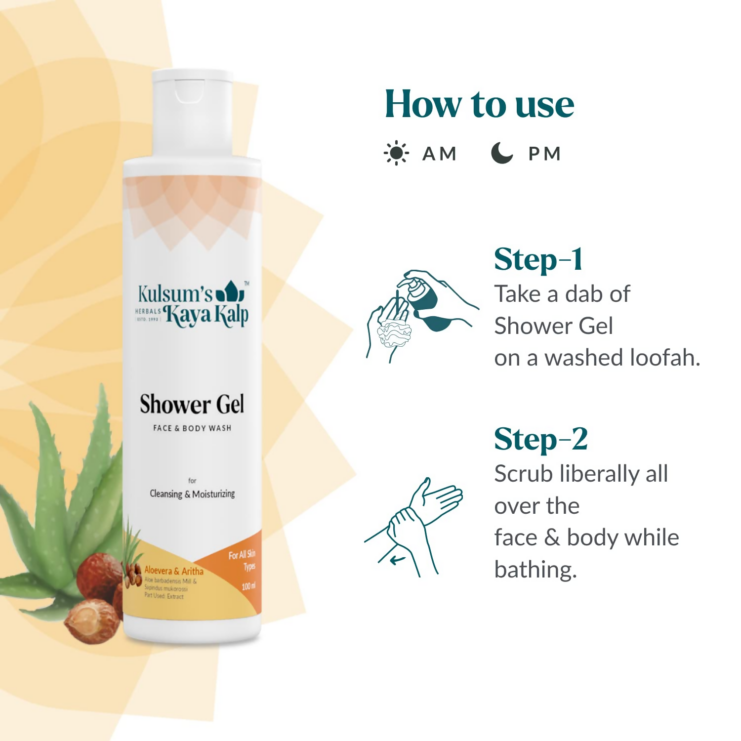 Kulsum's Kaya Kalp Shower Gel For Cleansing & Moisturizing With Aloe Vera & Aritha