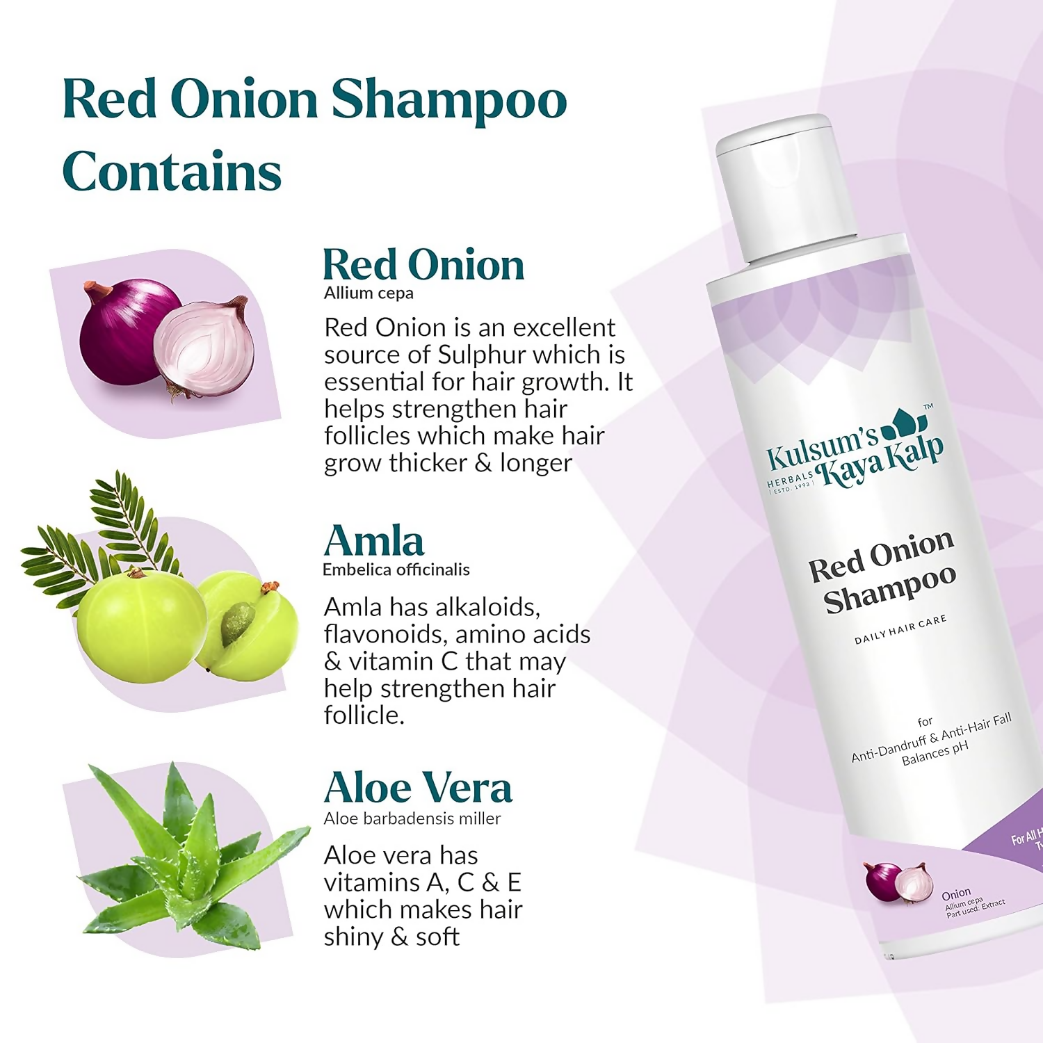 Kulsum's Kaya Kalp Red Onion Shampoo & Argan Oil Hair Conditioner Combo For Anti-Hair Fall, Silky, Soft & Smooth Hair