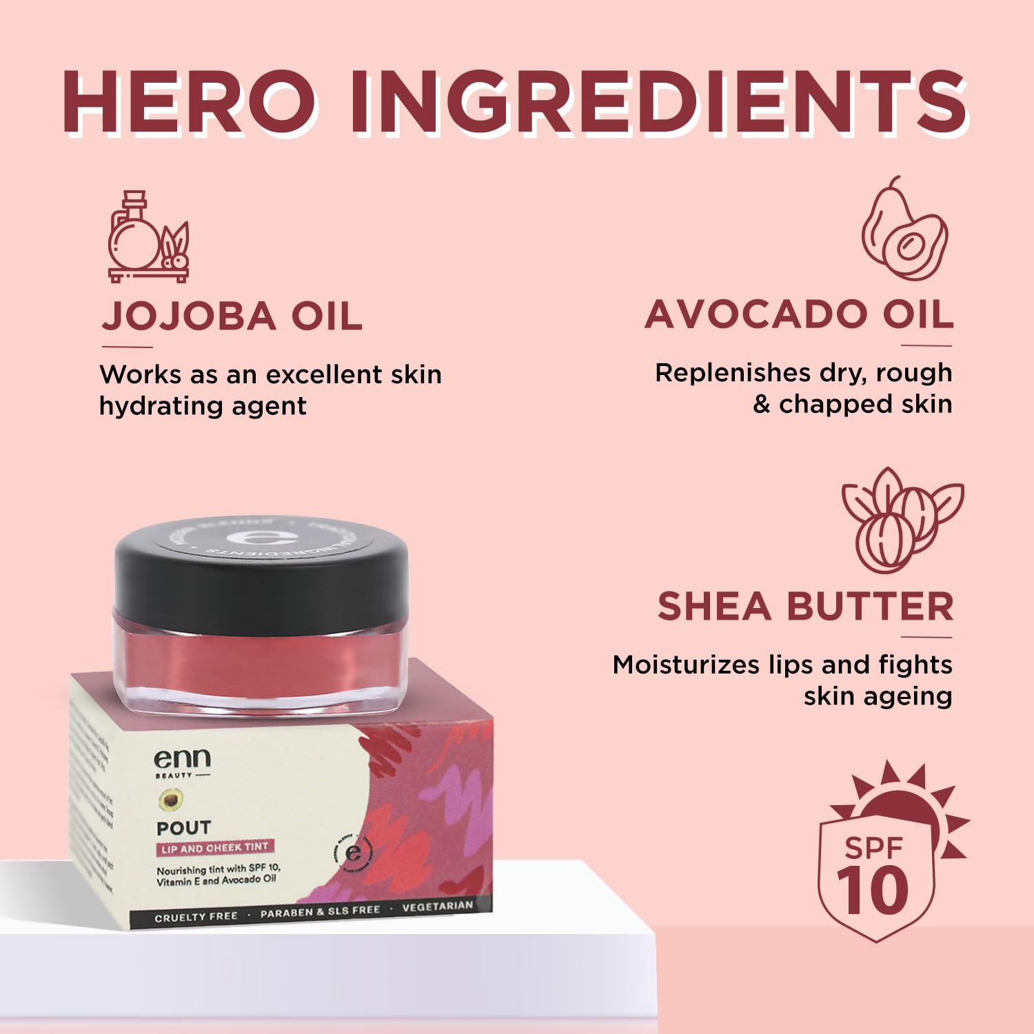 Enn Beauty Pout Lip, Cheek Tint With SPF 10 With Jojoba & Avocado Oil - Be Bliss