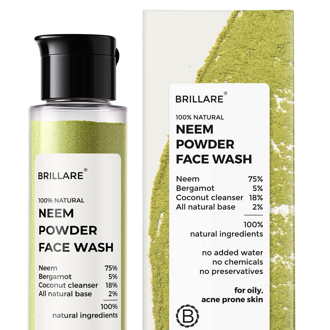 Brillare 100% Natural Neem Powder Facewash For Acne & Pimples Rich with Bergamot