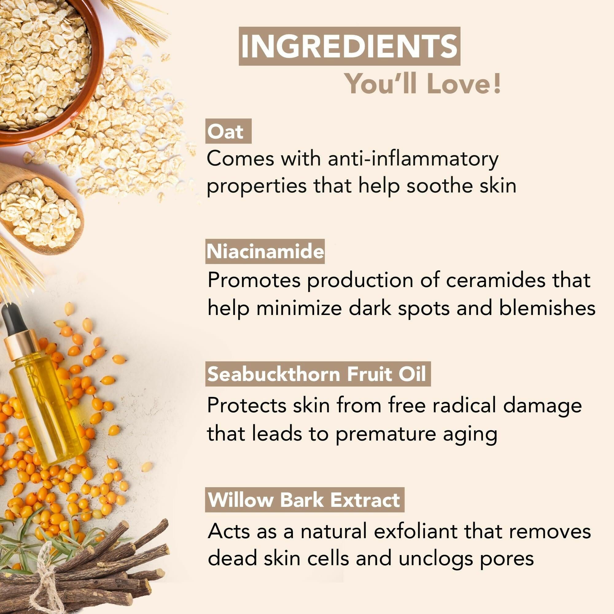 Botanic Hearth Oat & Niacinamide Cleanser Face Wash Enriched with Seabuckthorn Fruit Oil, Willow Bark Extract