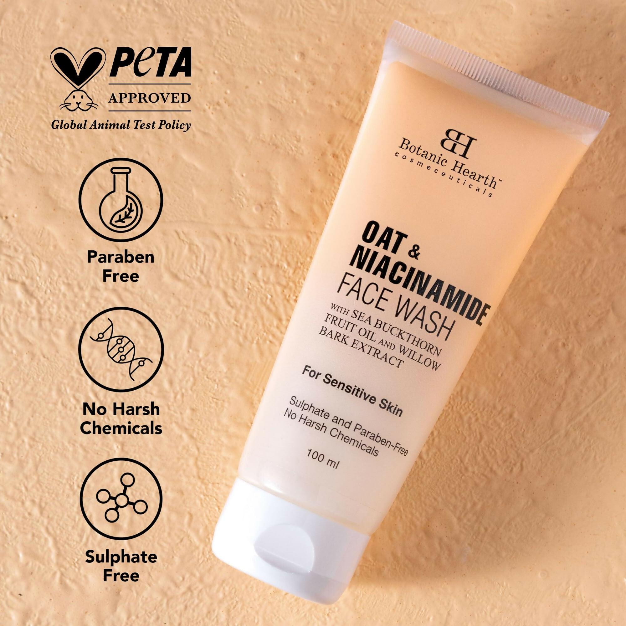 Botanic Hearth Oat & Niacinamide Cleanser Face Wash Enriched with Seabuckthorn Fruit Oil, Willow Bark Extract