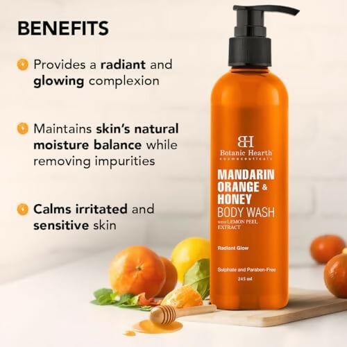 Botanic Hearth Mandarin Orange & Honey Body Wash with Lemon Peel Extract For a Radiant Glow