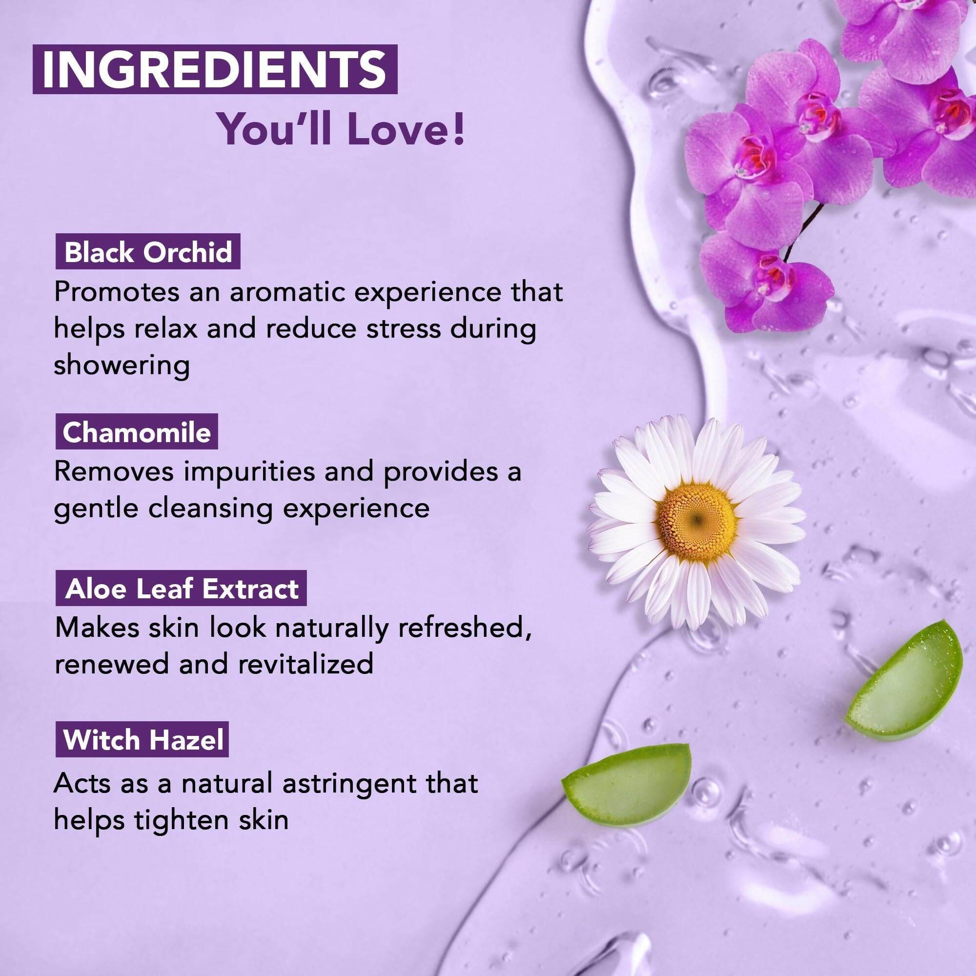 Botanic Hearth Black Orchid & Chamomile Body Wash with Aloe Vera, Witch Hazel & Green Tea