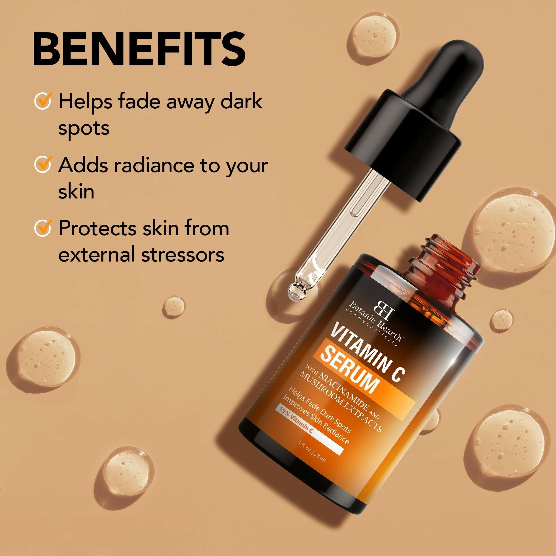 Botanic Hearth 15% Vitamin C Face Serum Targets Dark Spots, Sun Damage, Wrinkles to Brighten & Even Tone Skin