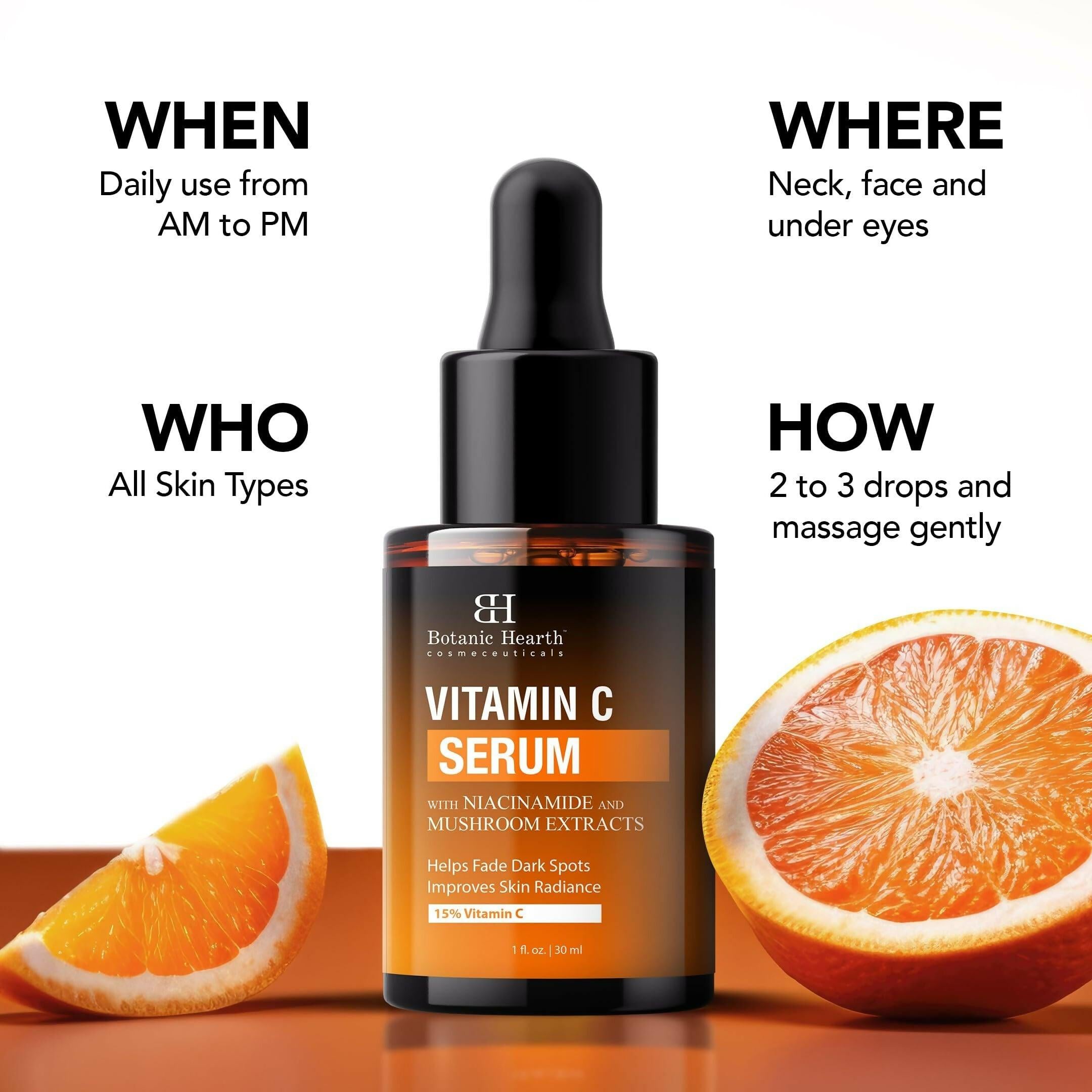 Botanic Hearth 15% Vitamin C Face Serum Targets Dark Spots, Sun Damage, Wrinkles to Brighten & Even Tone Skin