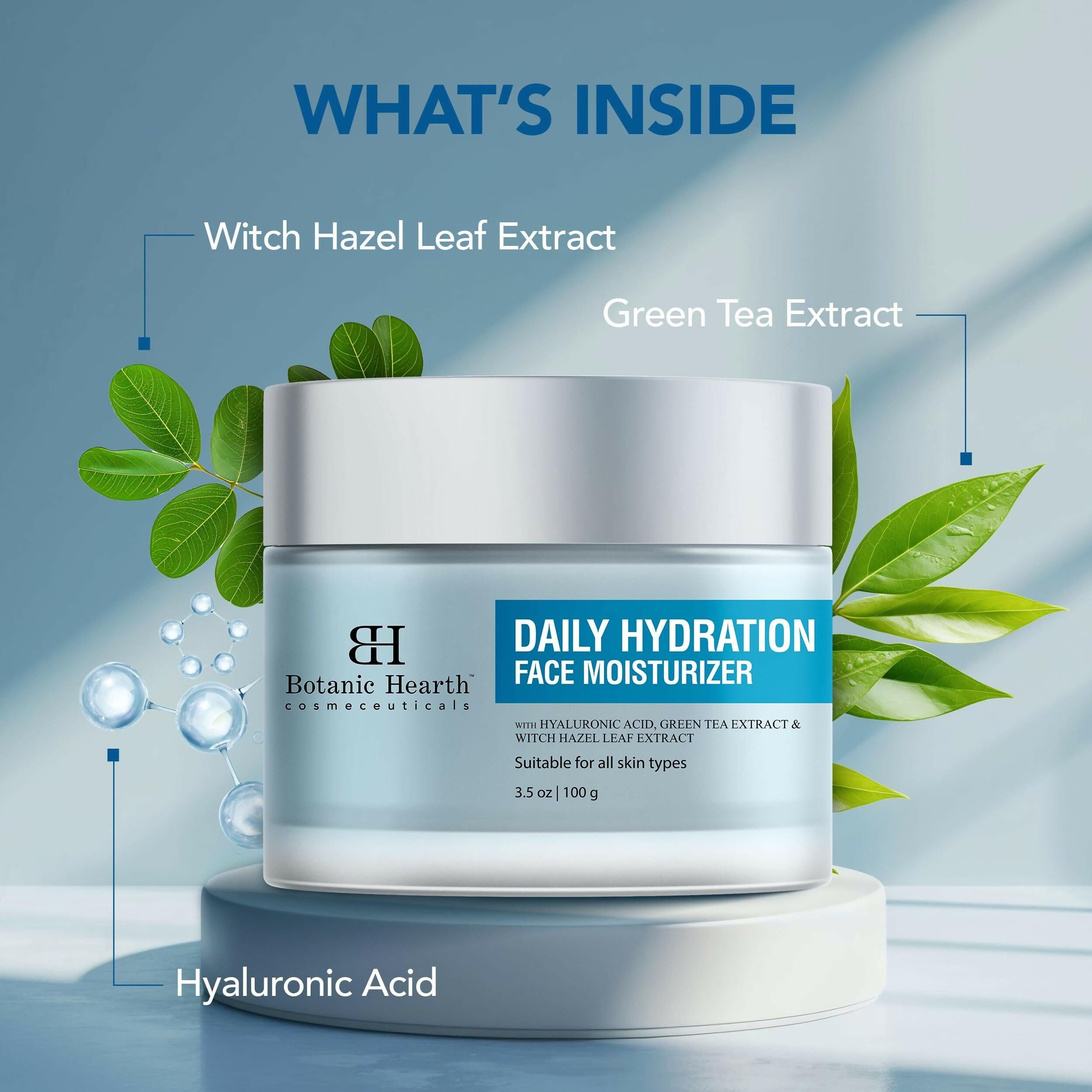 Botanic Hearth Daily Hydration Moisturizer for Face with Hyaluronic Acid & Green Tea Extract