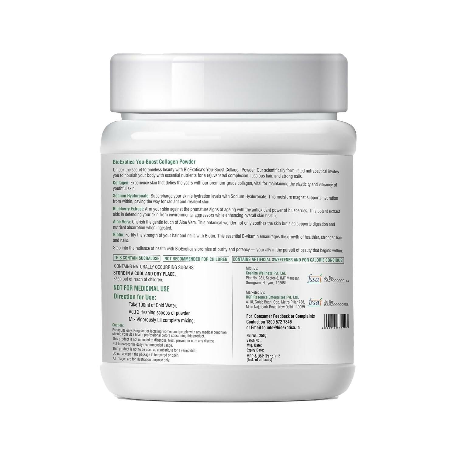 Bioexotica Orange Flavour Collagen Powder With Hyaluronic Acid, Aloe Vera, Blue Berry & Biotin