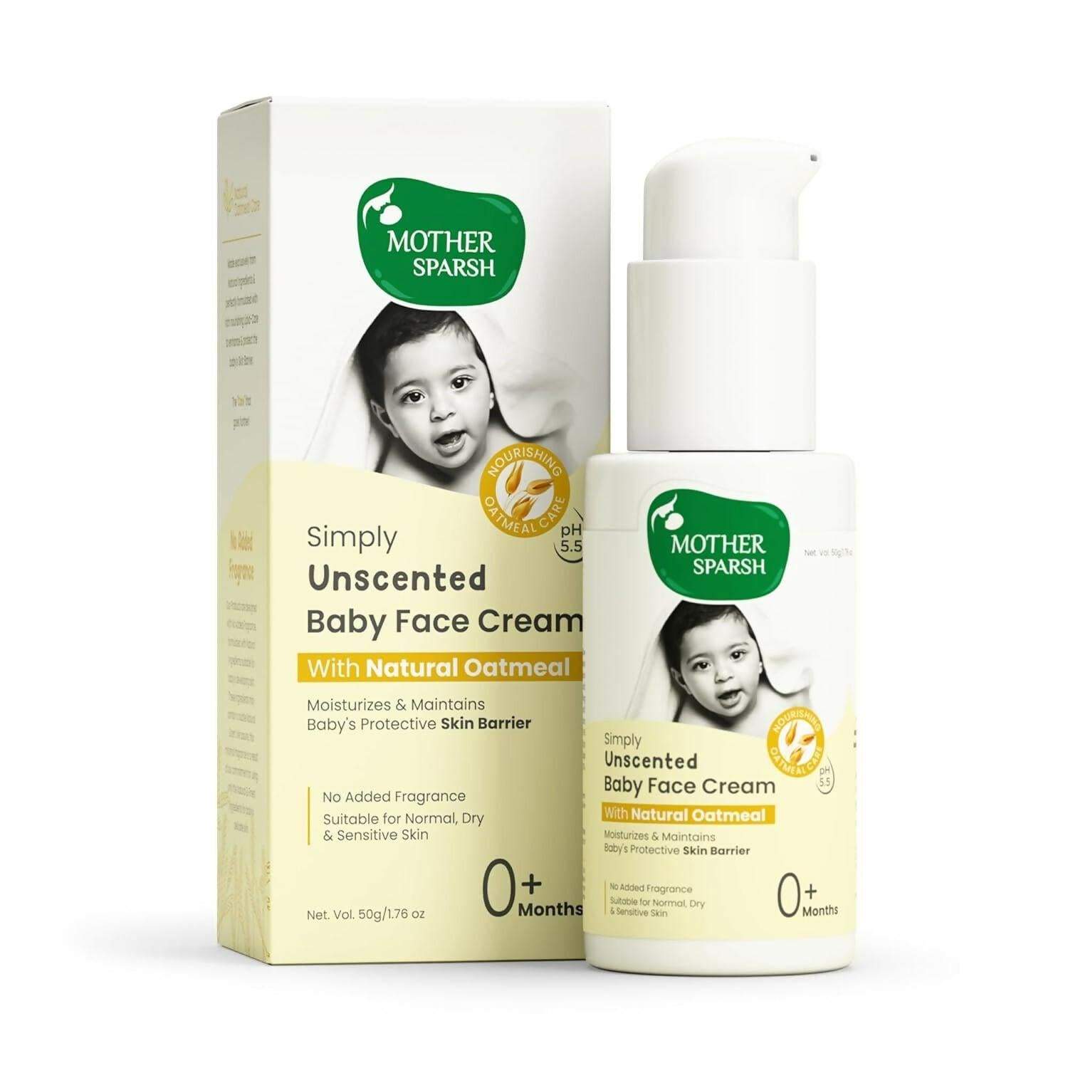 Mother Sparsh Simply Unscented Baby Face Cream with Oatmeal, for Sensitive Skin