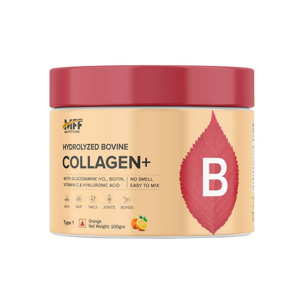 MyFitFuel Hydrolyzed Bovine Collagen + Hyaluronic Acid Biotin Vitamin C Skin Hair Nails - Orange