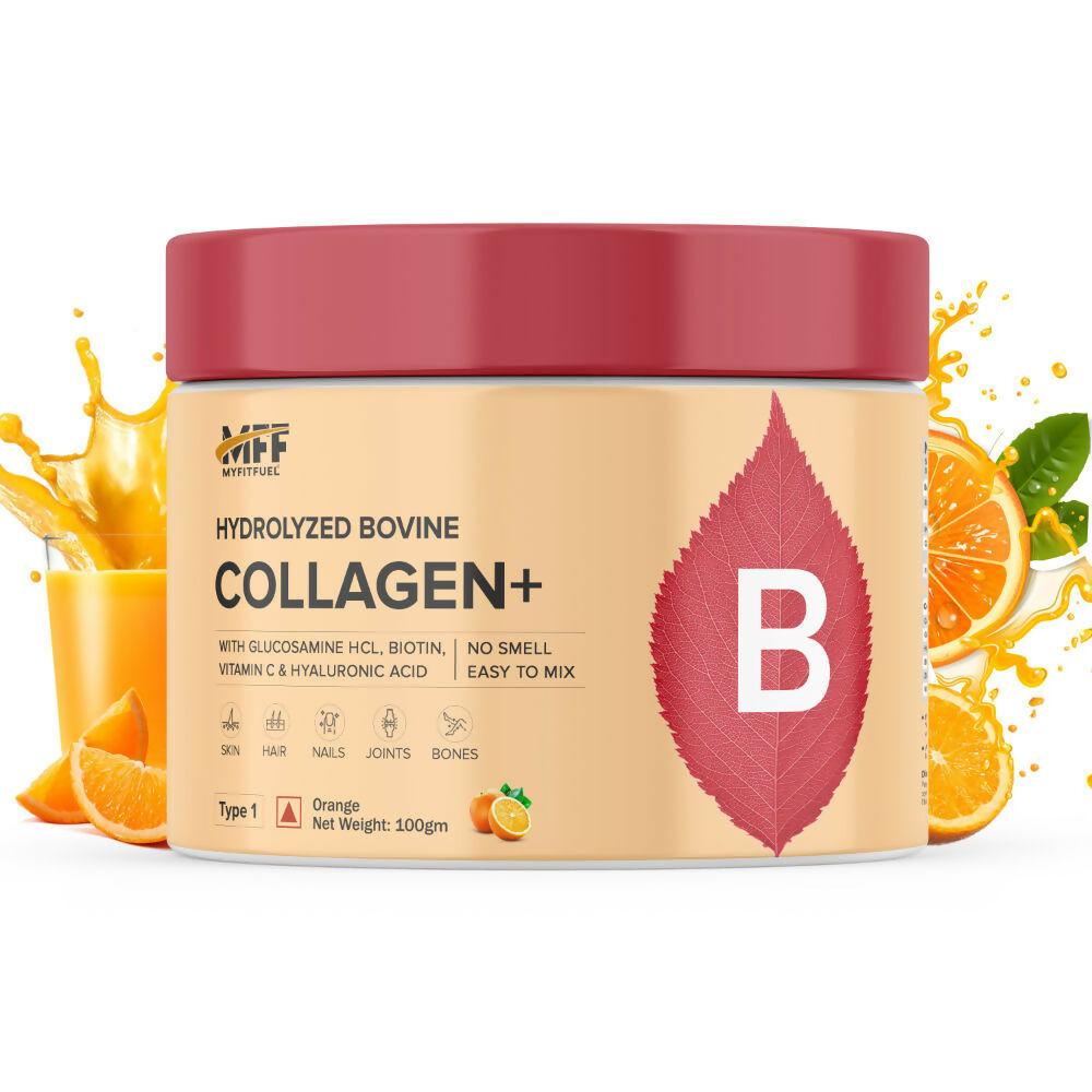 MyFitFuel Hydrolyzed Bovine Collagen + Hyaluronic Acid Biotin Vitamin C Skin Hair Nails - Orange