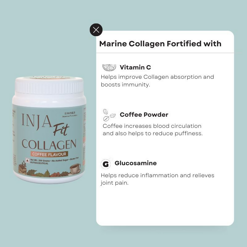 Inja Fit Marine Collagen For Skin Joints And Muscles With Vit C & Glucosamine - Coffee Flavour