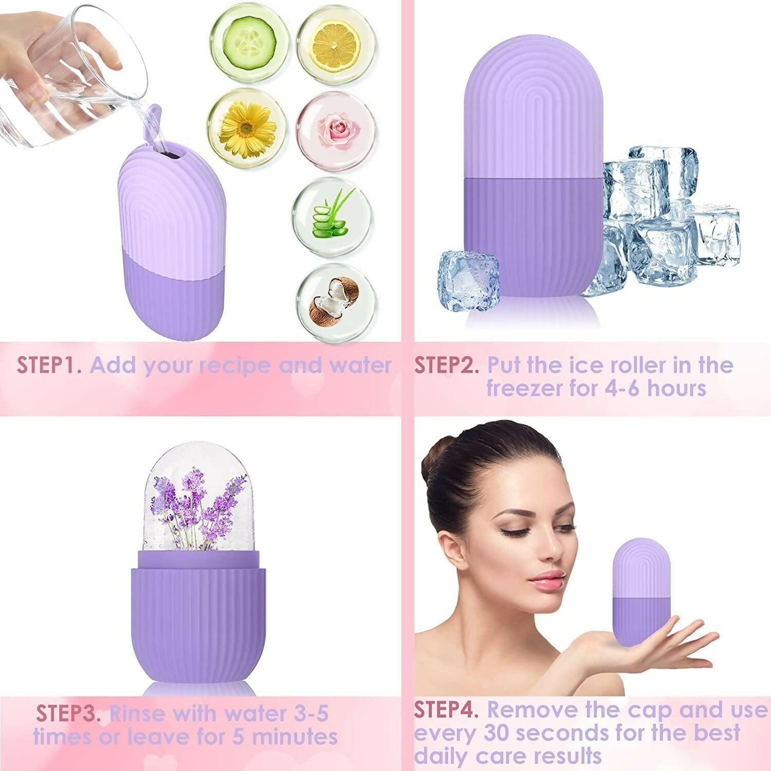 Ice Face Roller Silicone Facial Cube for Eyes Neck Massage Remove Dark Circle - Purple