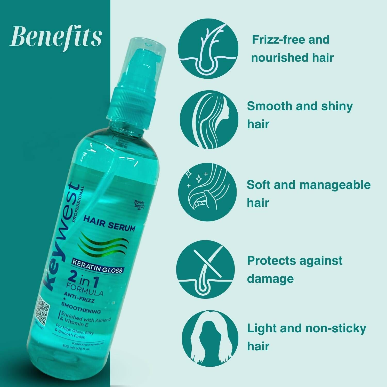 Keywest Professional Keratin Gloss Hair Serum - 2in1 Formula Anti-Frizz + Smoothening