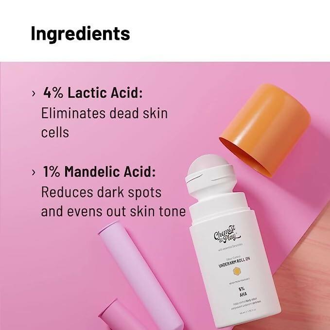 Chemist at Play UnderArm Roll On Woody Musk, Prevents Body Odour, Brightens Skin & Exfoliates Underarm