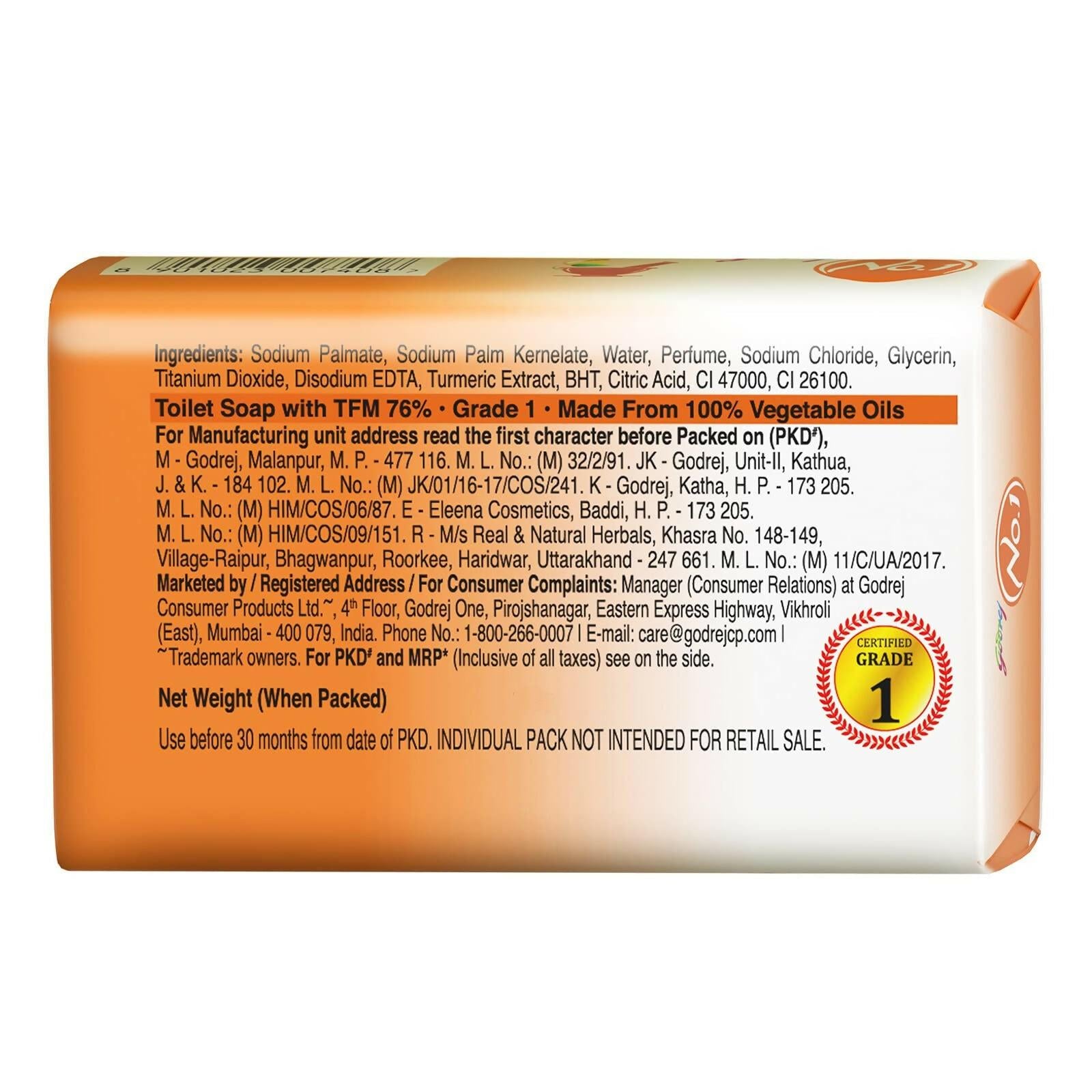 Godrej No.1 Sandal and Turmeric Soap Long-Lasting Fragrance