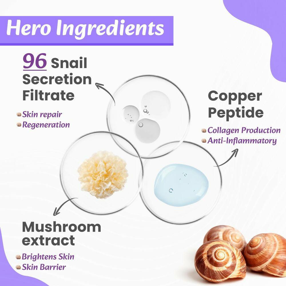 Wild Oak Korean Snail 96 Peptide Serum Glass Skin, Skin Hydration Hyper Pigmentation Anti-Aging & Wrinkles