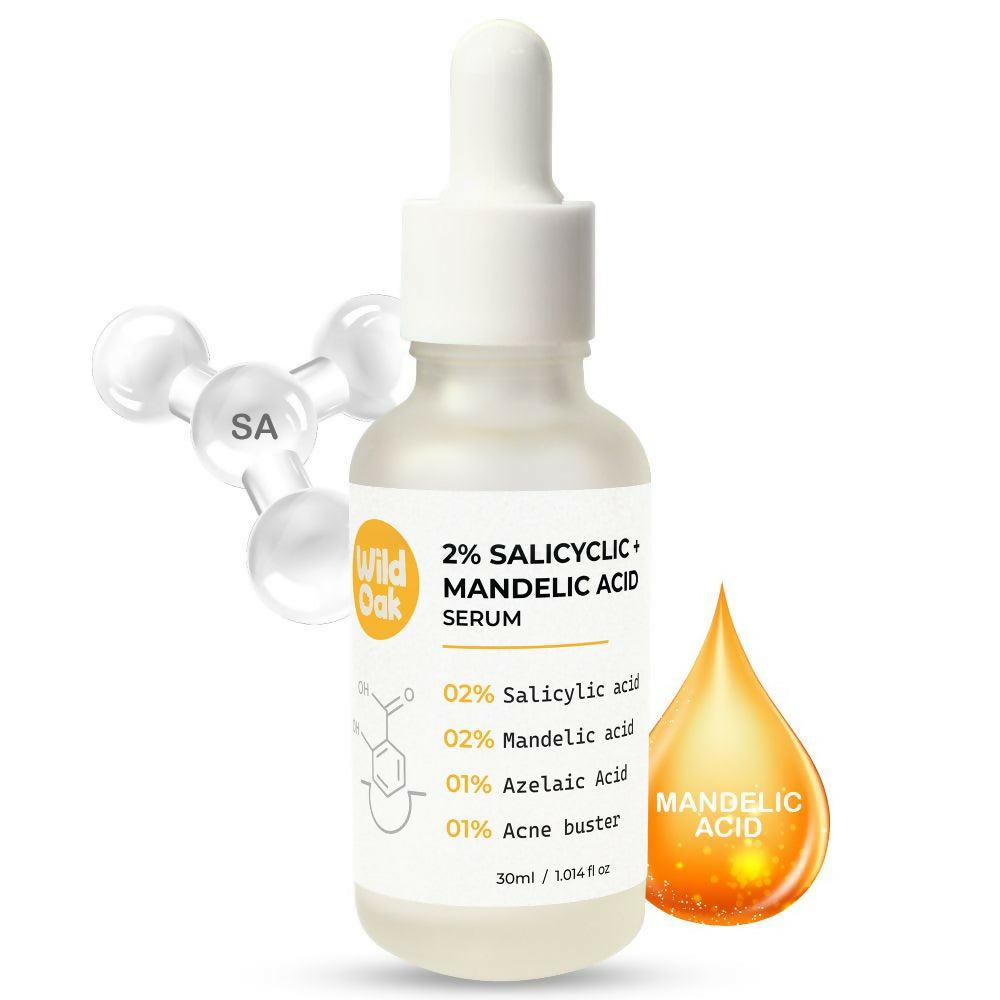 Wild Oak Anti Acne & Oil Control Face Serum 3X Power of 2% Salicylic Mandelic & Azelaic Acid, Anti-Acne Pore Cleansing & Skin Exfoliation