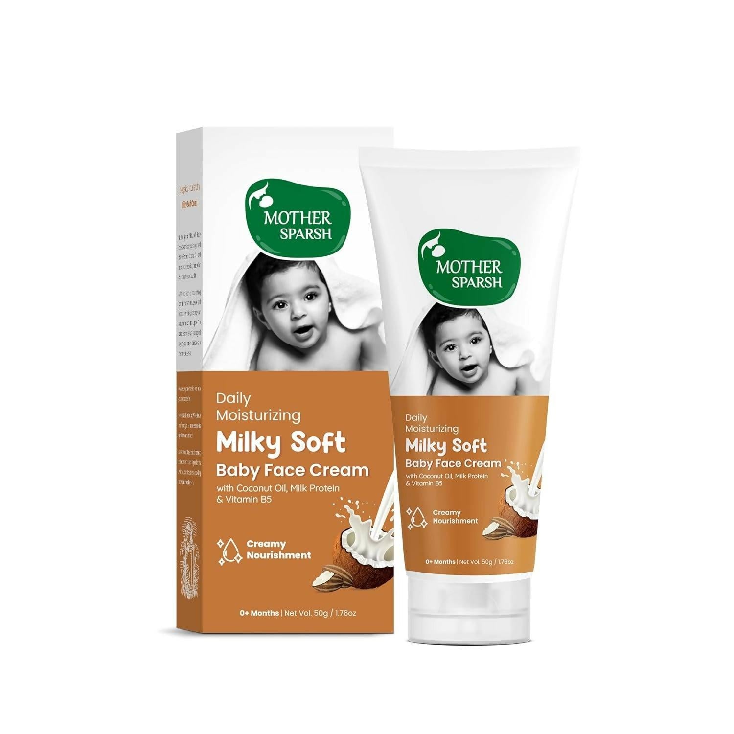 Mother Sparsh Milky Soft Baby Face Cream With Coconut Oil, Milk Protein & Vitamin B5, Non Sticky Baby Cream Prevents Dryness